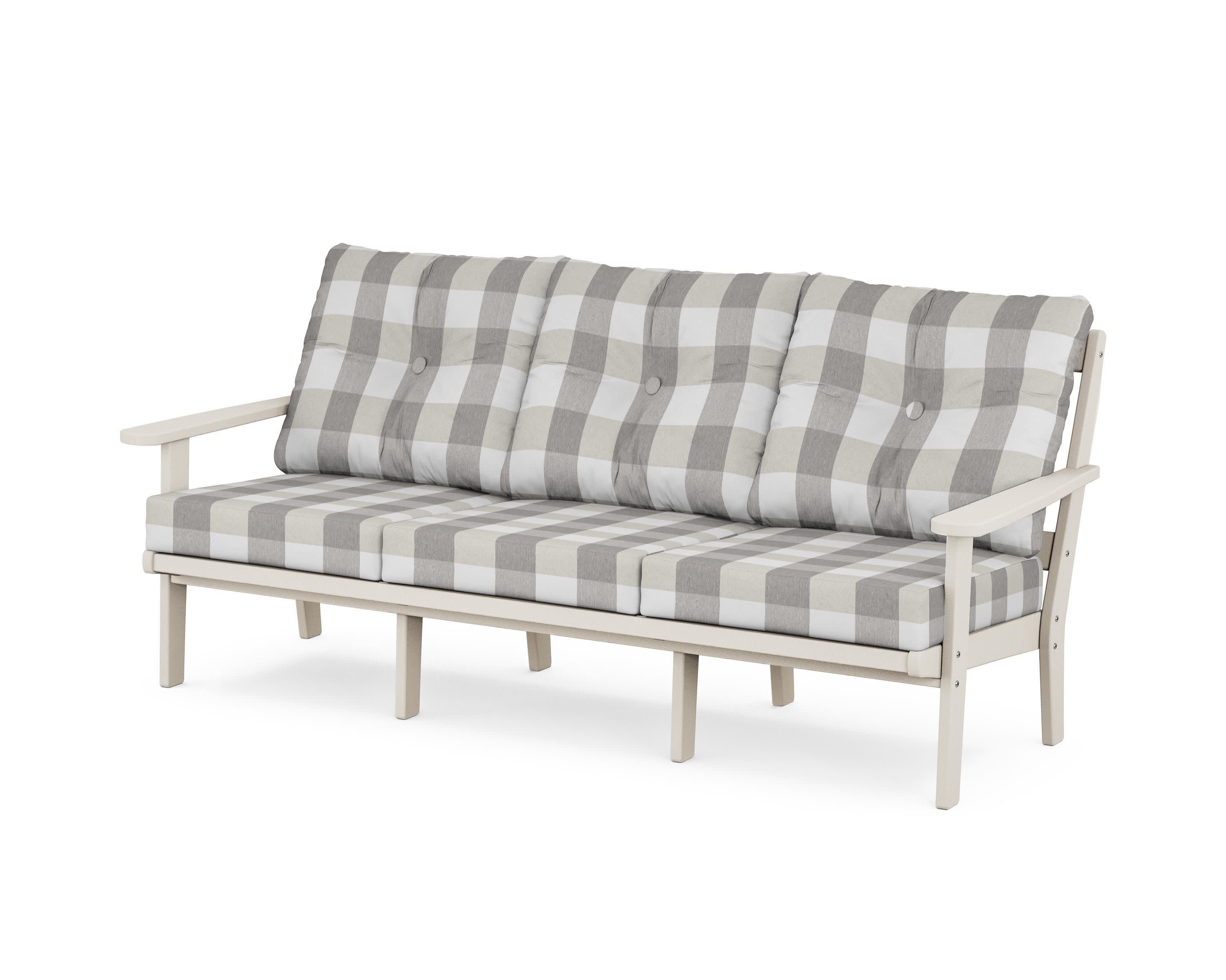 Mission Deep Seating Sofa in Sand / Buffalo Plaid Grey Mist