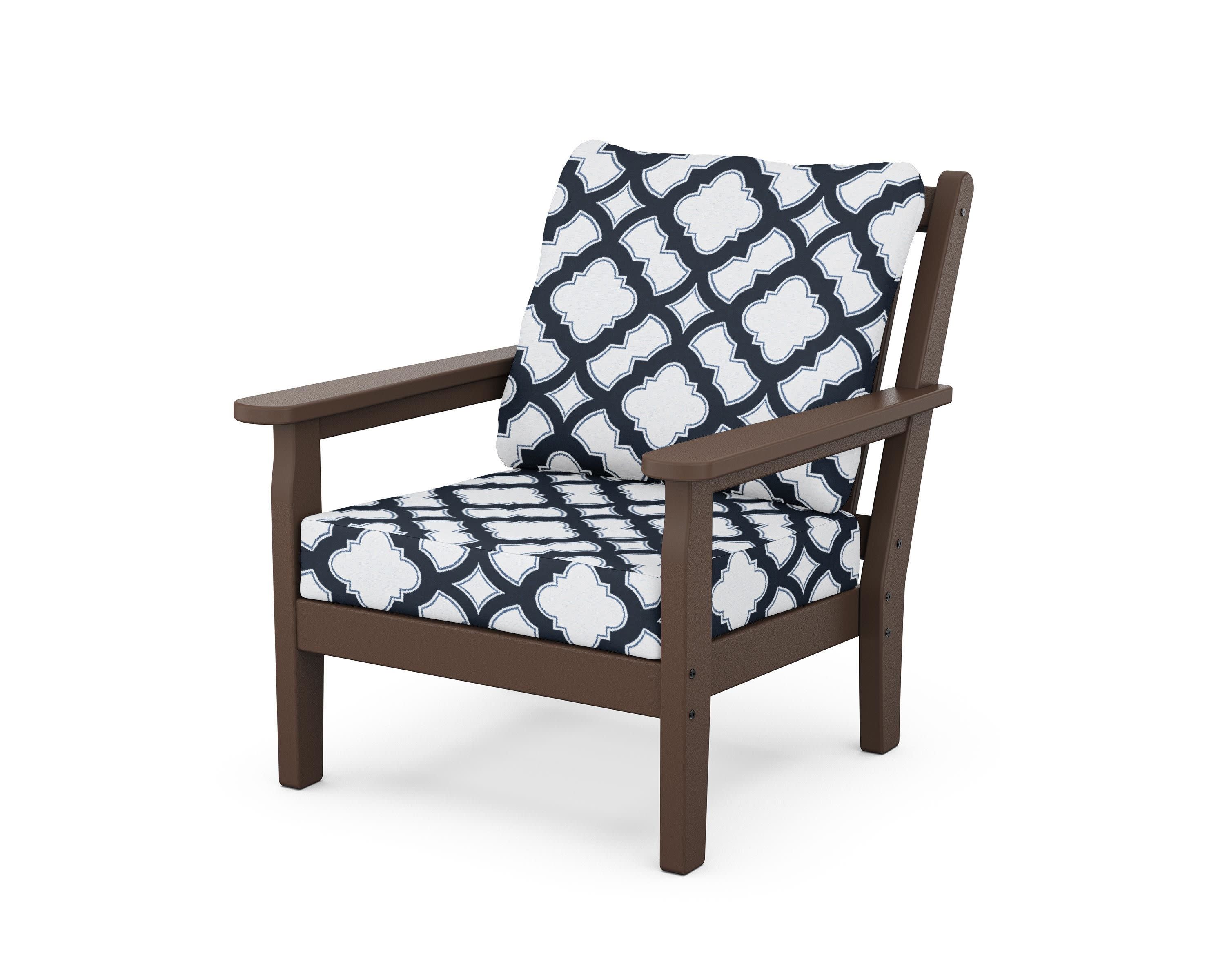 Chippendale Deep Seating Chair in Mahogany / Trellis Marine Indigo