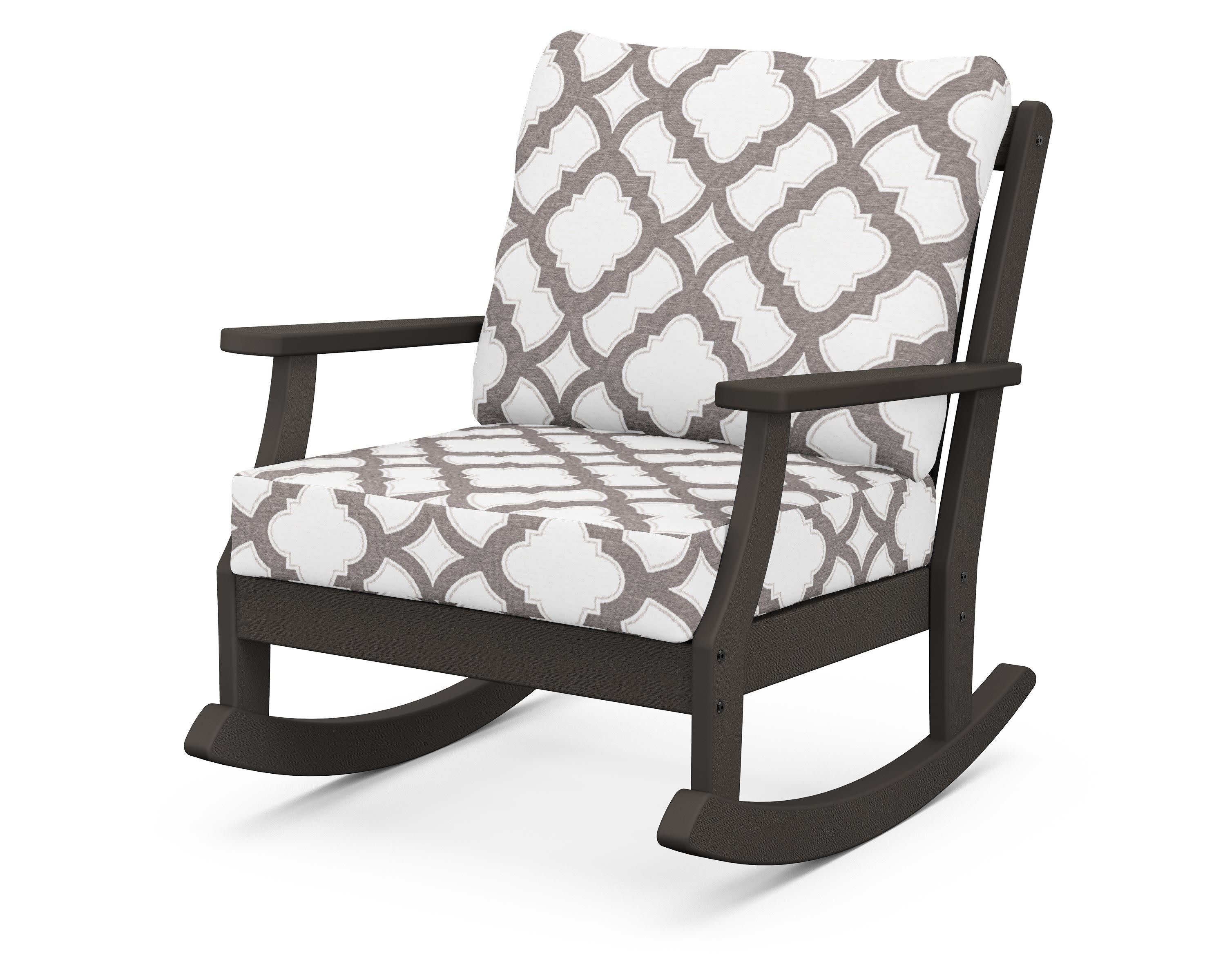 Braxton Deep Seating Rocking Chair in Vintage Coffee / Trellis Grey Mist
