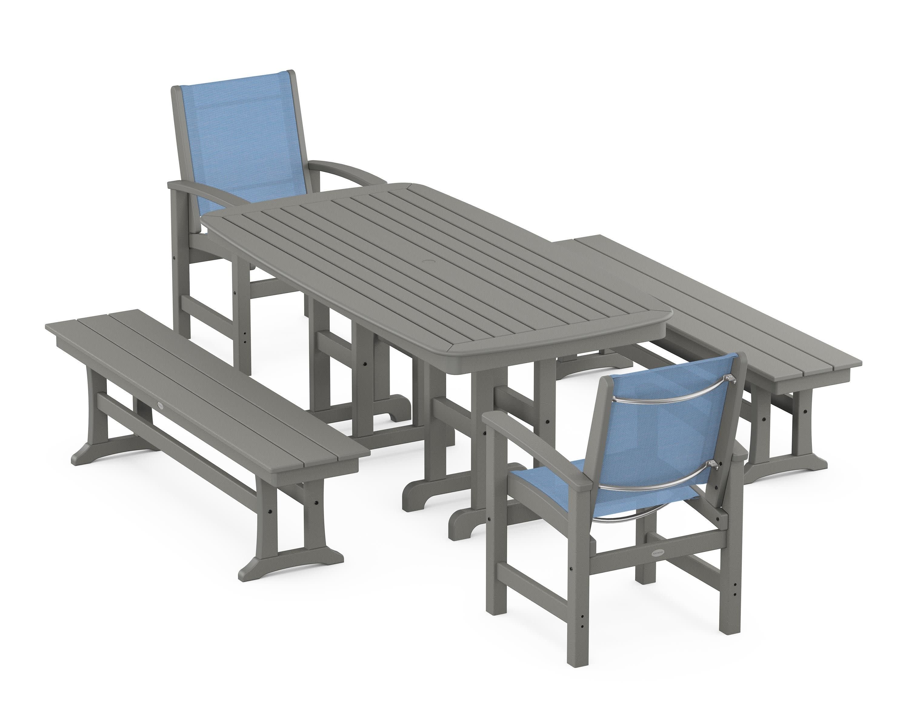 Coastal 5-Piece Dining Set in Slate Grey / Poolside Sling