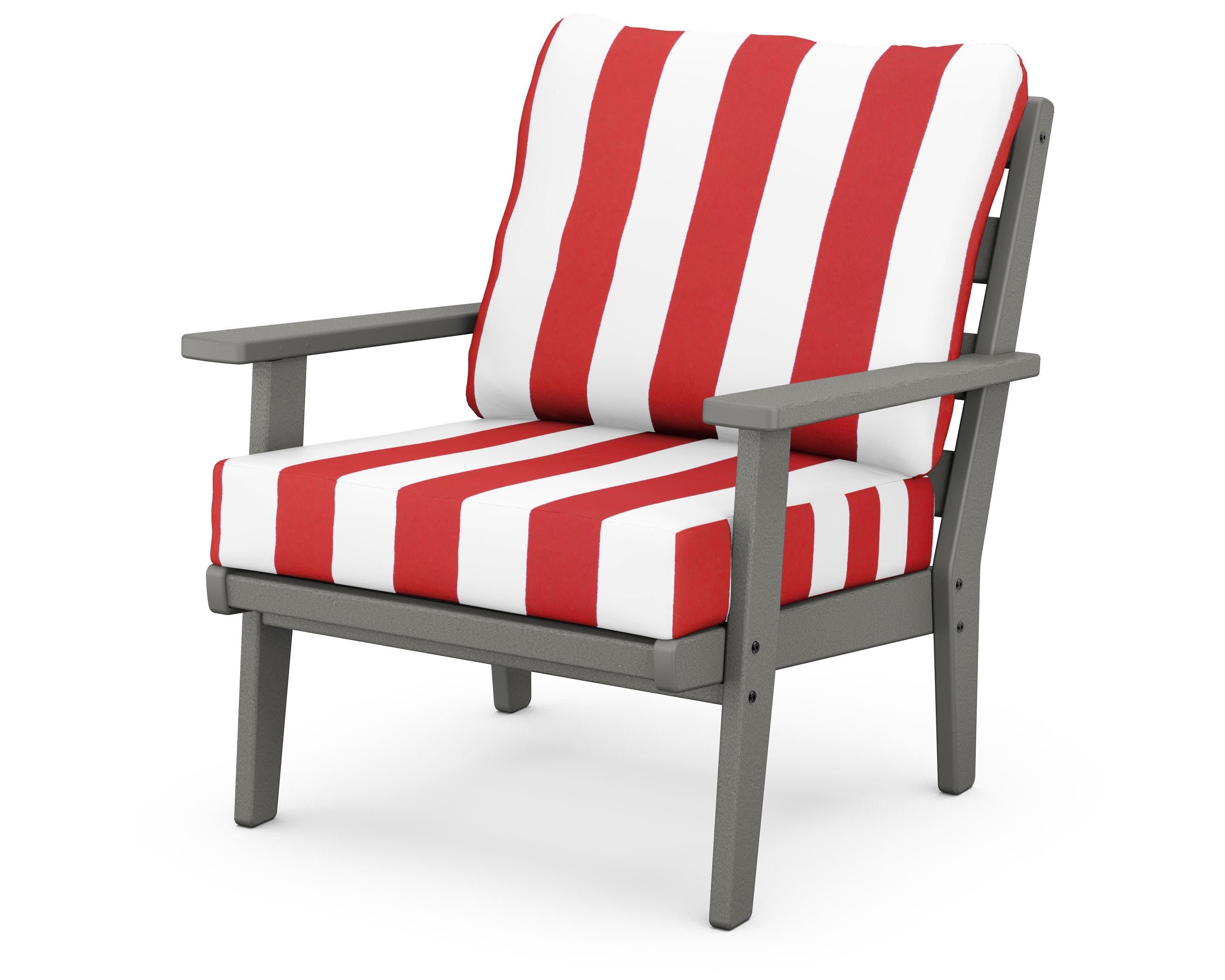 Grant Park Deep Seating Chair in Slate Grey / Cabana Stripe Crimson