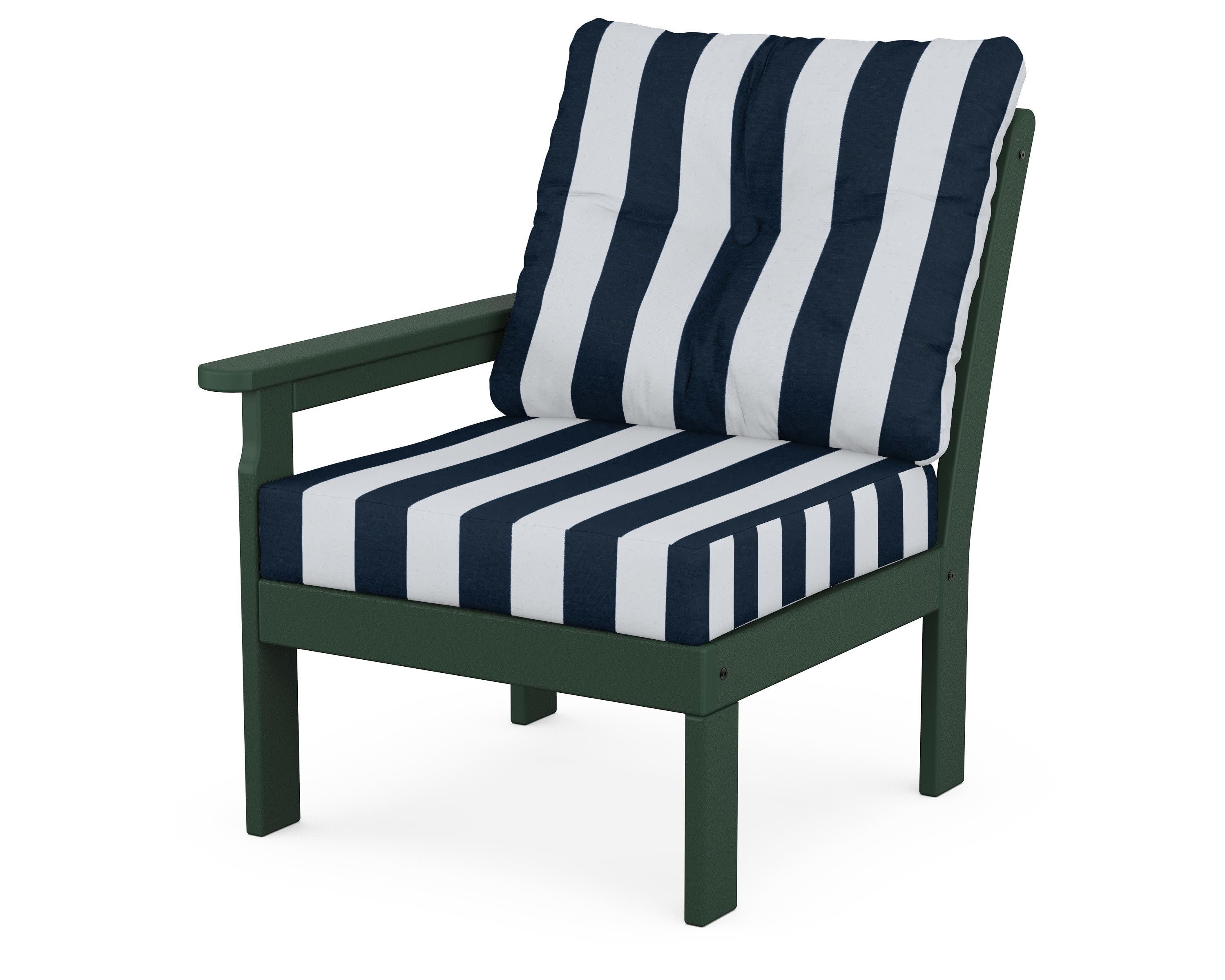 Vineyard Modular Left Arm Chair in Green / Cabana Stripe Marine Indigo