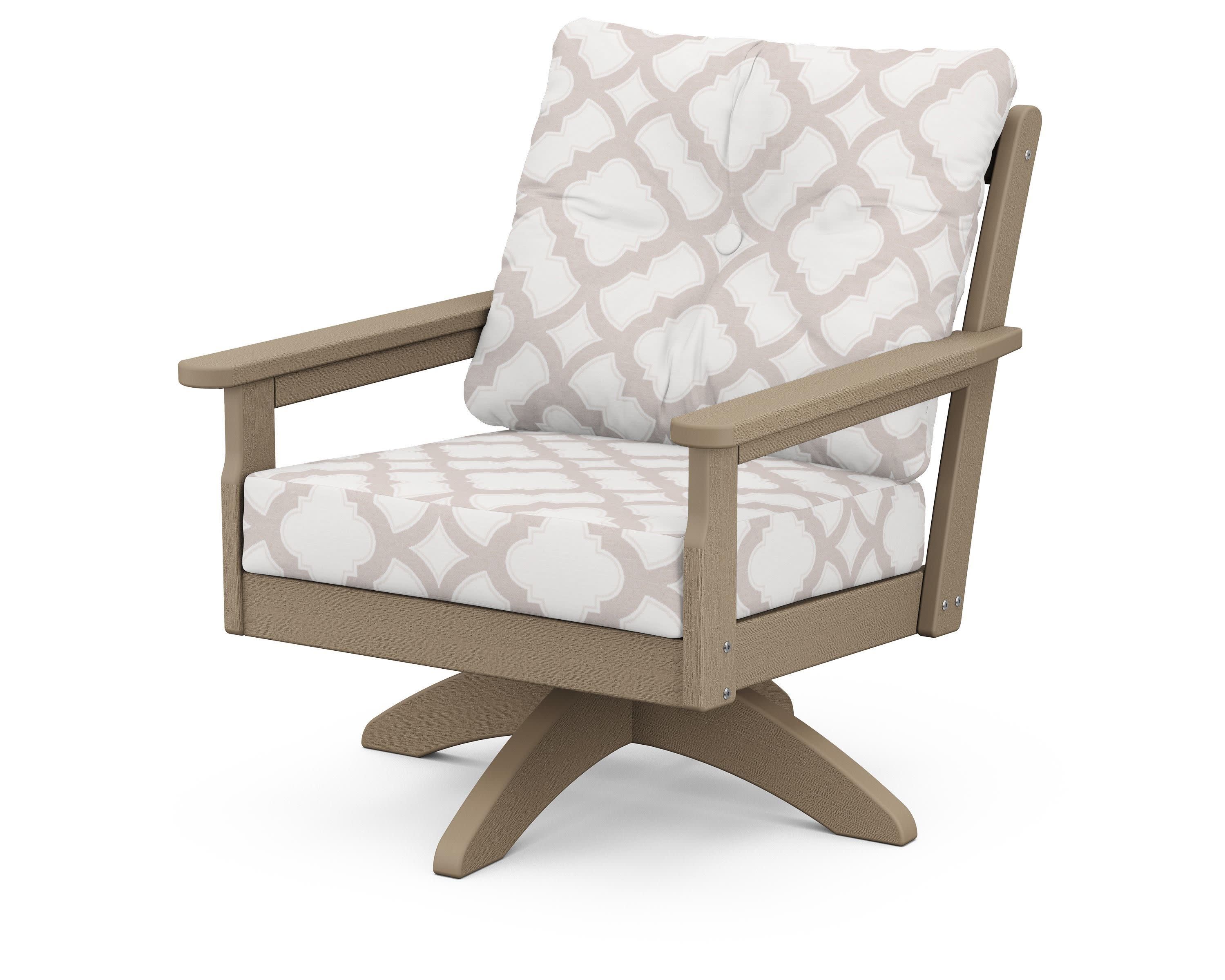 Vineyard Deep Seating Swivel Chair in Vintage Sahara / Trellis Dune Burlap