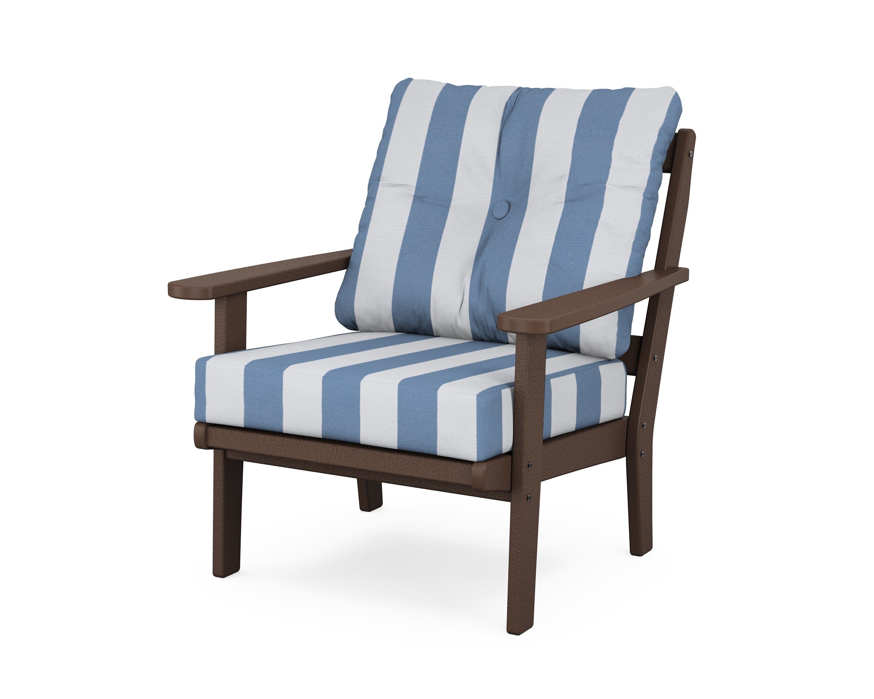 Mission Deep Seating Chair in Mahogany / Cabana Stripe Sky Blue