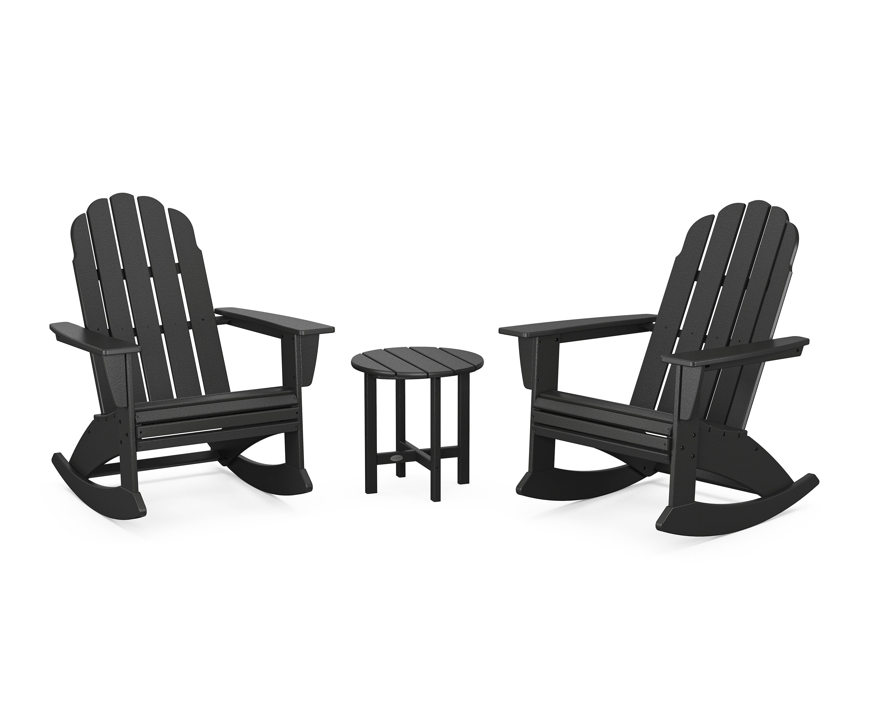 Vineyard Curveback 3-Piece Adirondack Rocking Chair Set in Black