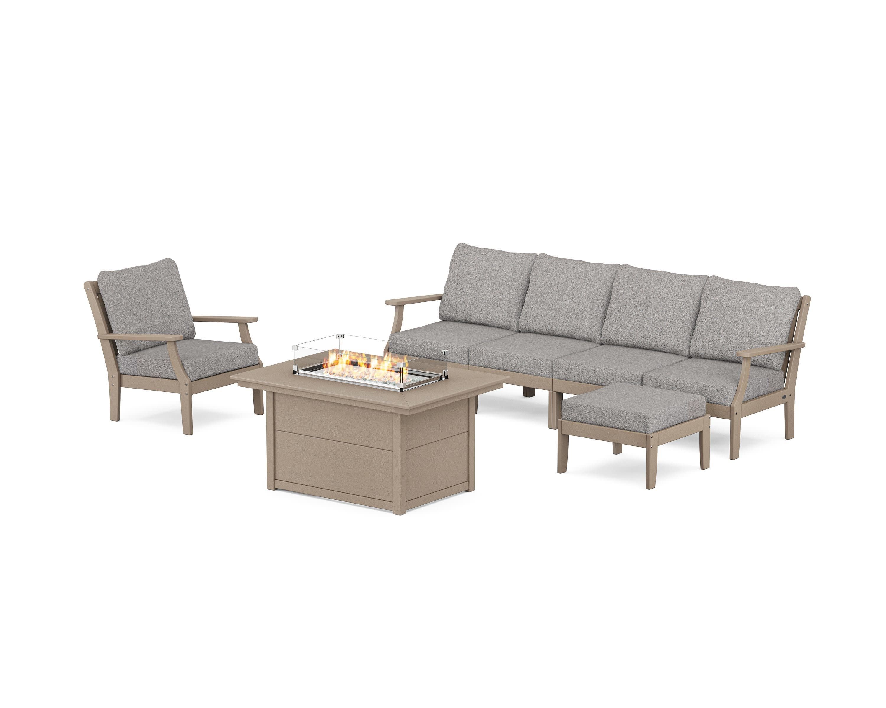 Braxton Sectional Lounge and Fire Pit Set in Vintage Sahara / Grey Mist