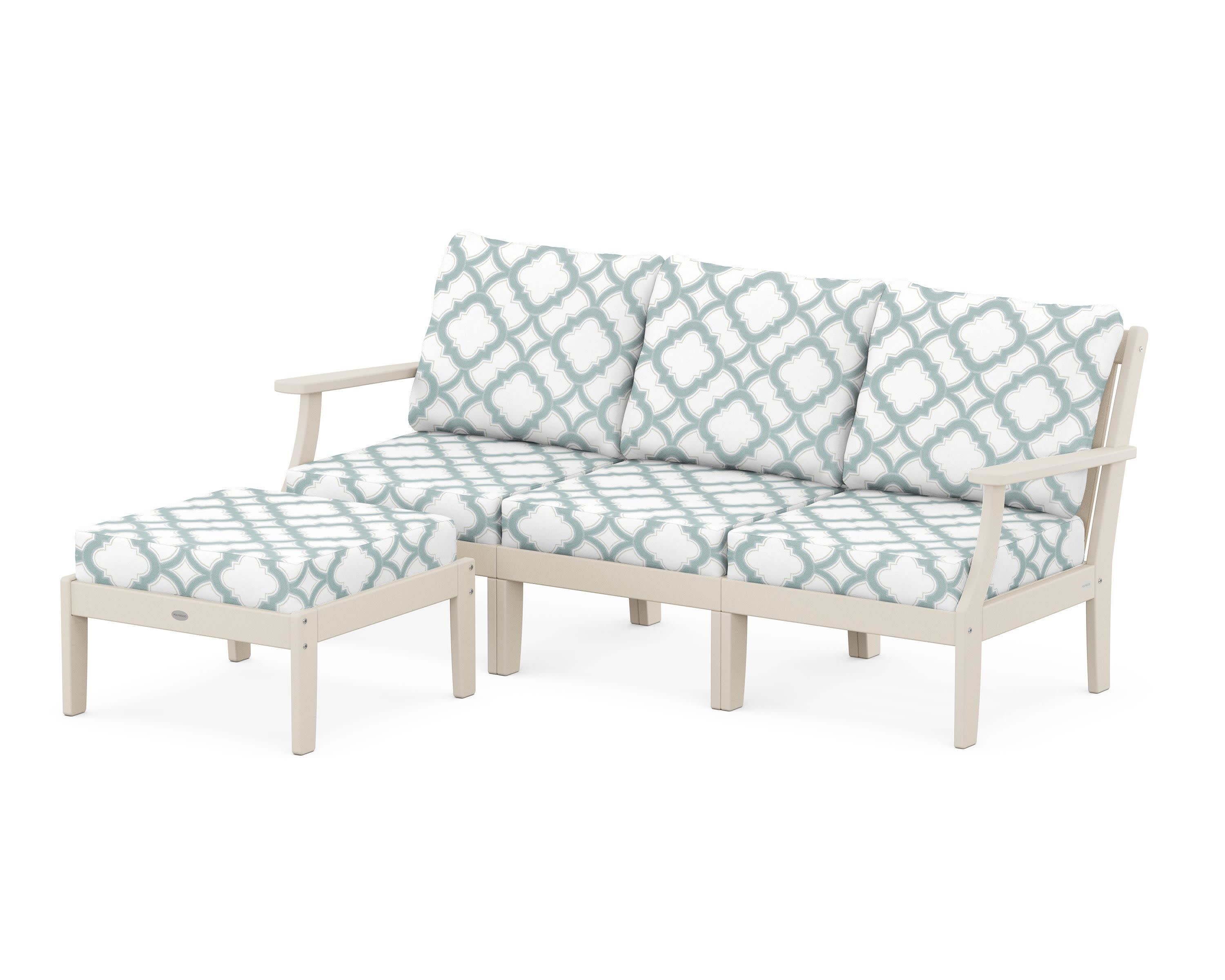 Braxton Modular 4-Piece Deep Seating Set with Ottoman in Sand / Trellis Glacier Spa
