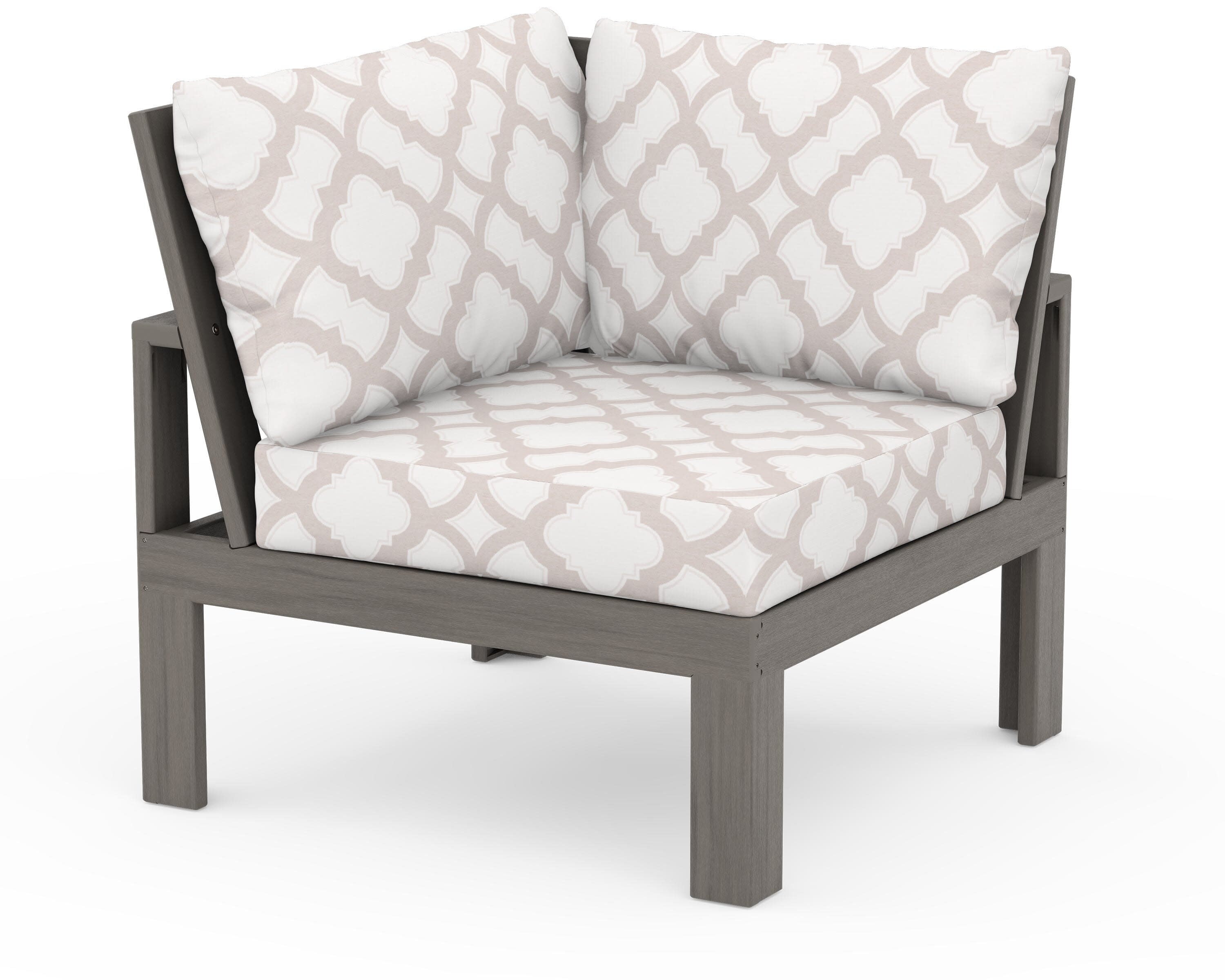 Modular Corner Chair in Driftwood / Trellis Dune Burlap