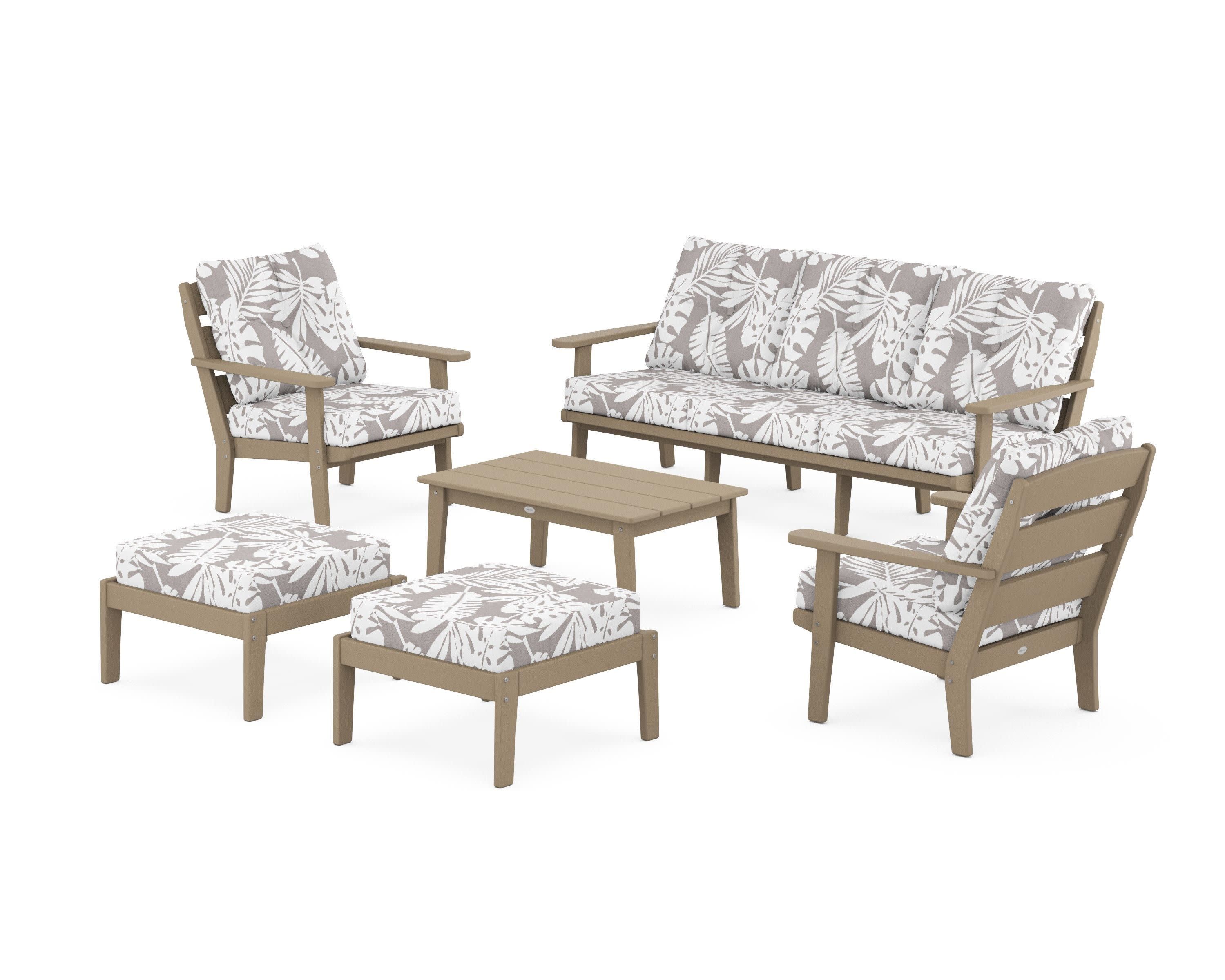 Lakeside 6-Piece Lounge Sofa Set in Vintage Sahara / Leaf Grey Mist