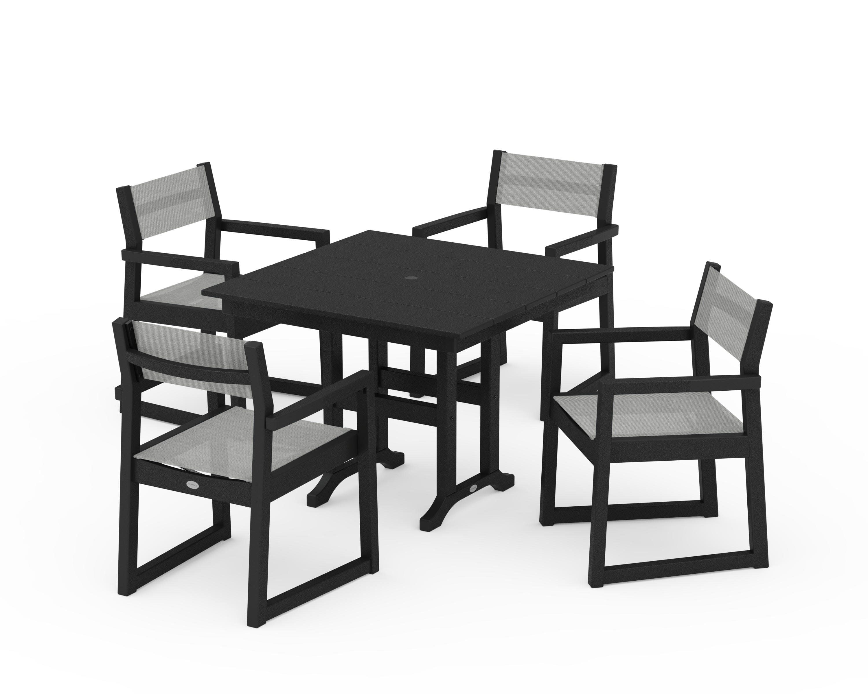EDGE Sling Arm Chair 5-Piece Farmhouse Dining Set in Black / Metallic Sling