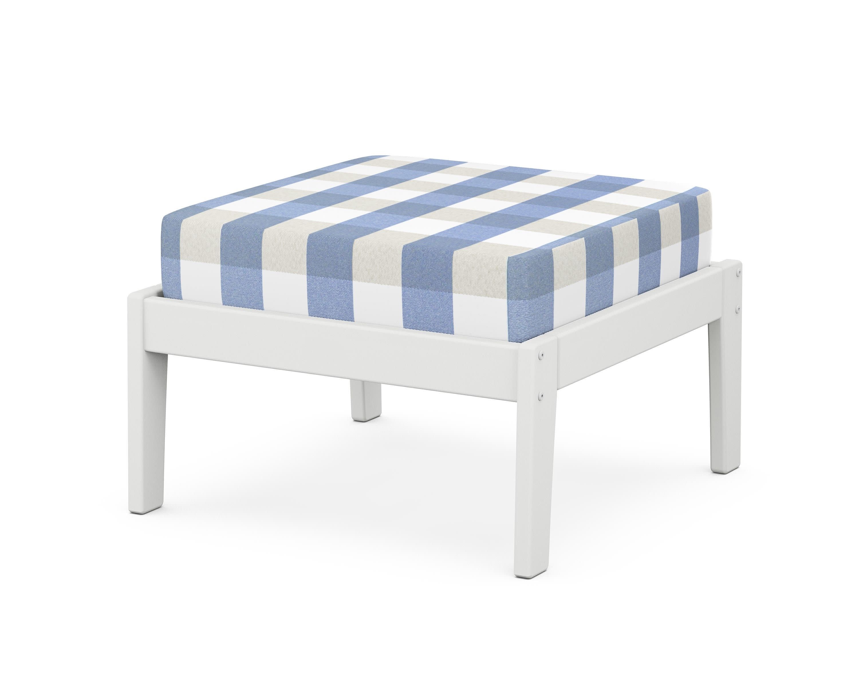 Deep Seating Ottoman in White / Buffalo Plaid Sky Blue