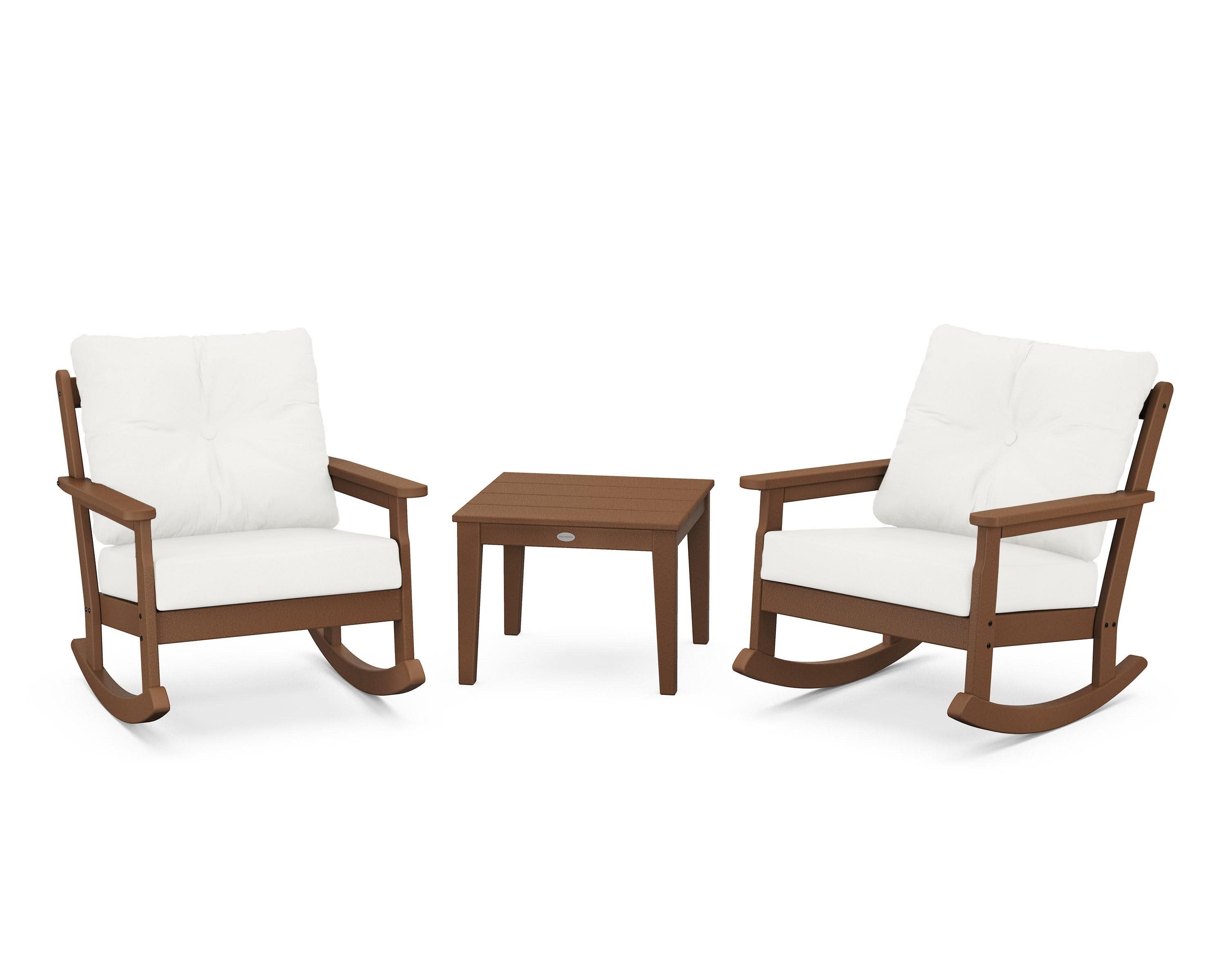 Vineyard 3-Piece Deep Seating Rocker Set in Teak / Natural Linen
