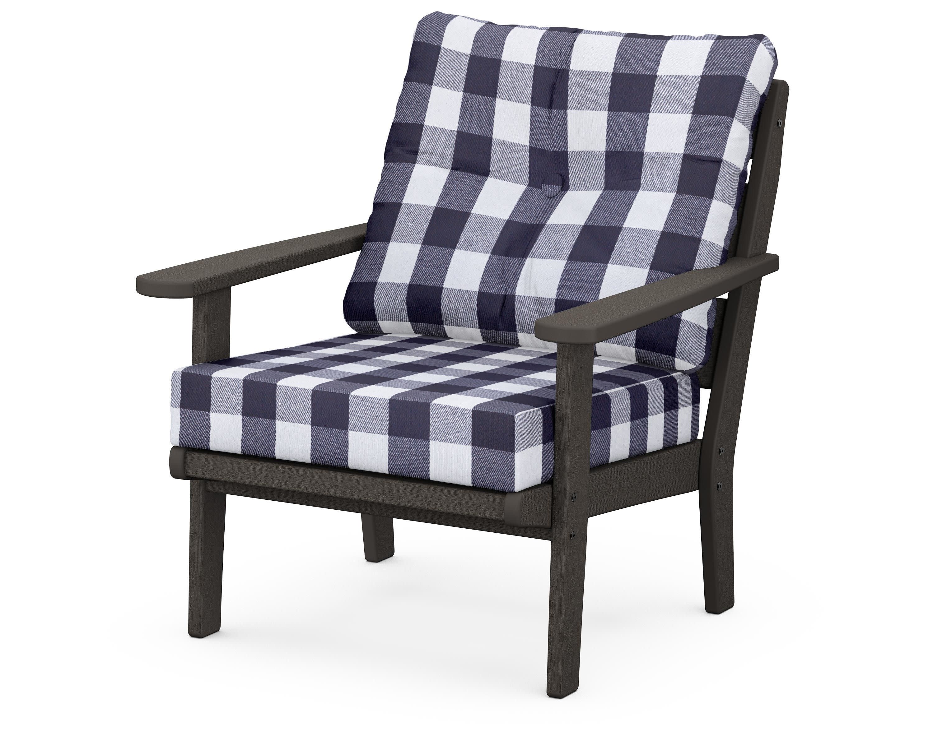 Lakeside Deep Seating Chair in Vintage Coffee / Buffalo Plaid Navy