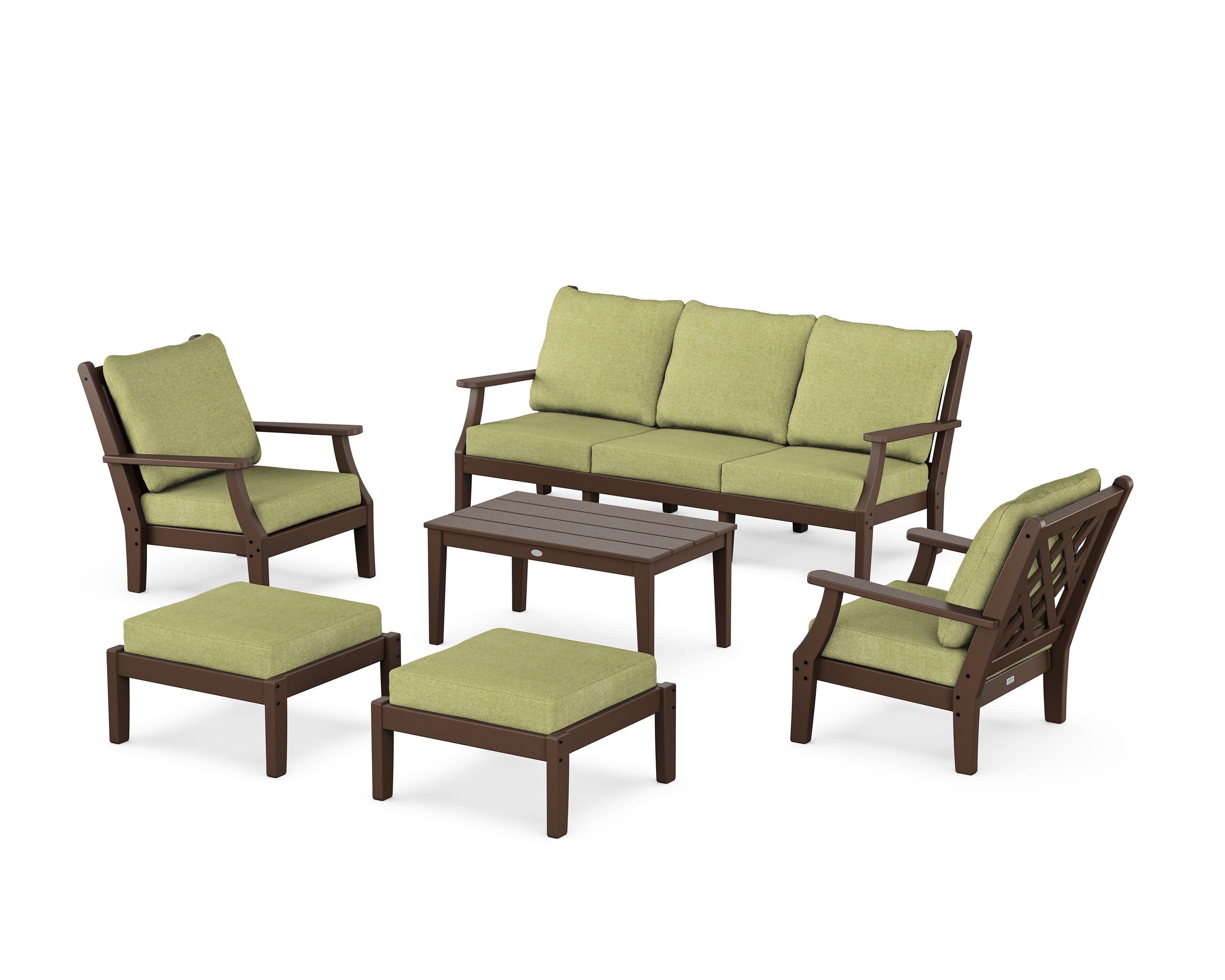 Wovendale 6-Piece Lounge Sofa Set in Mahogany / Chartreuse Boucle