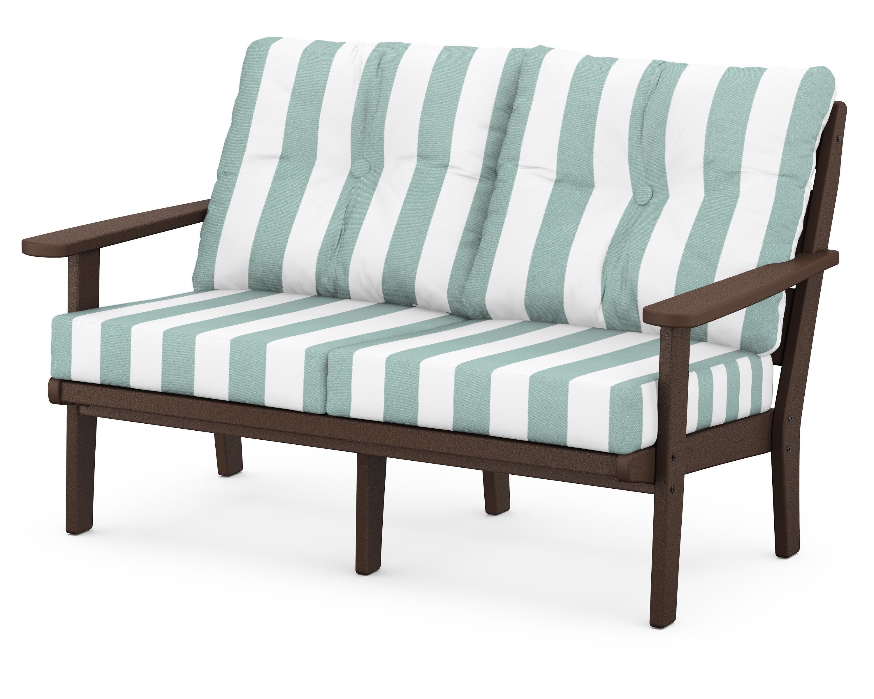 Lakeside Deep Seating Loveseat in Mahogany / Cabana Stripe Glacier Spa