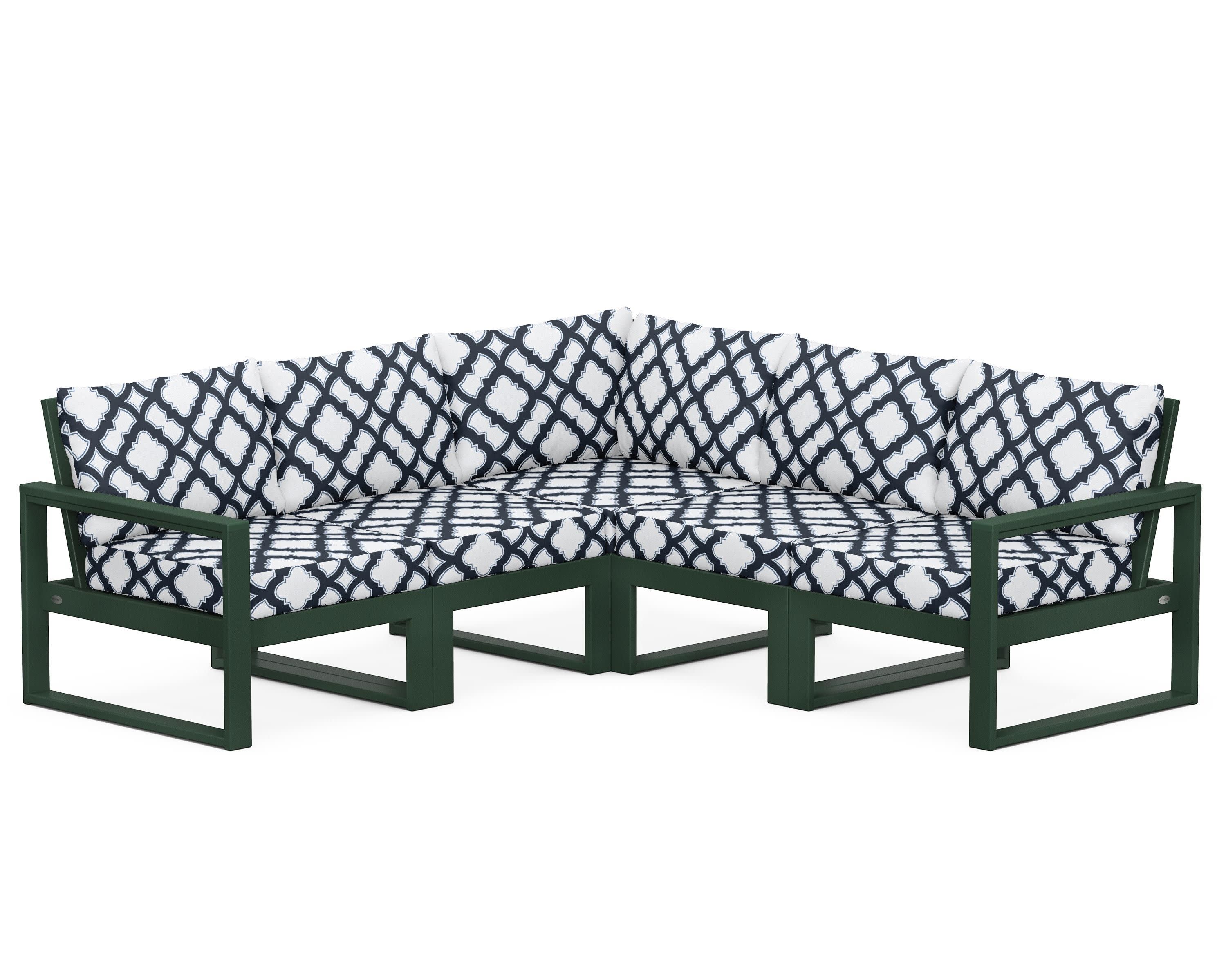 EDGE 5-Piece Modular Deep Seating Set in Green / Trellis Marine Indigo