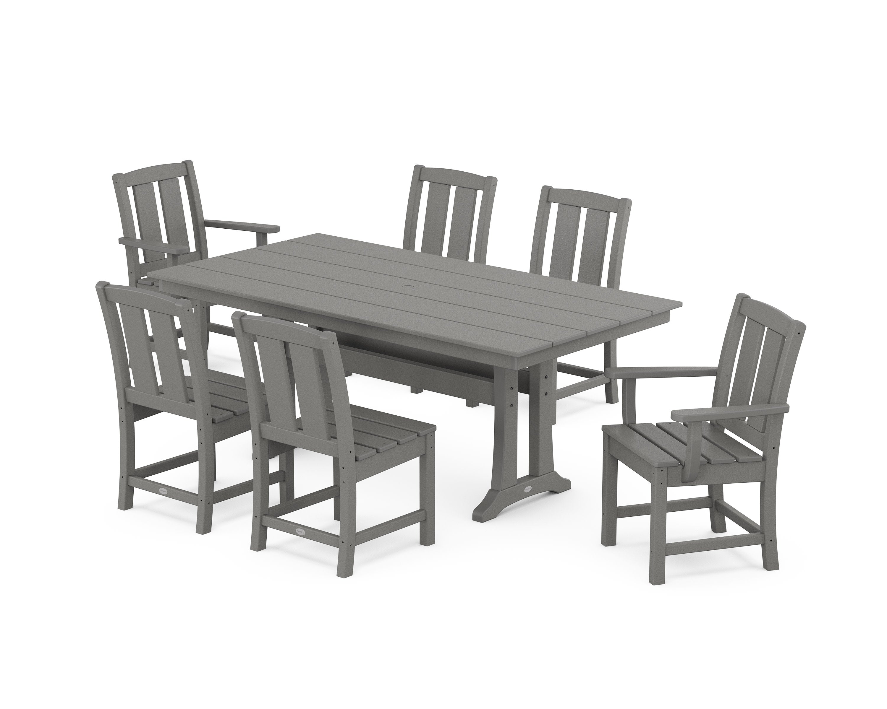 Mission 7-Piece Farmhouse Dining Set with Trestle Legs in Slate Grey