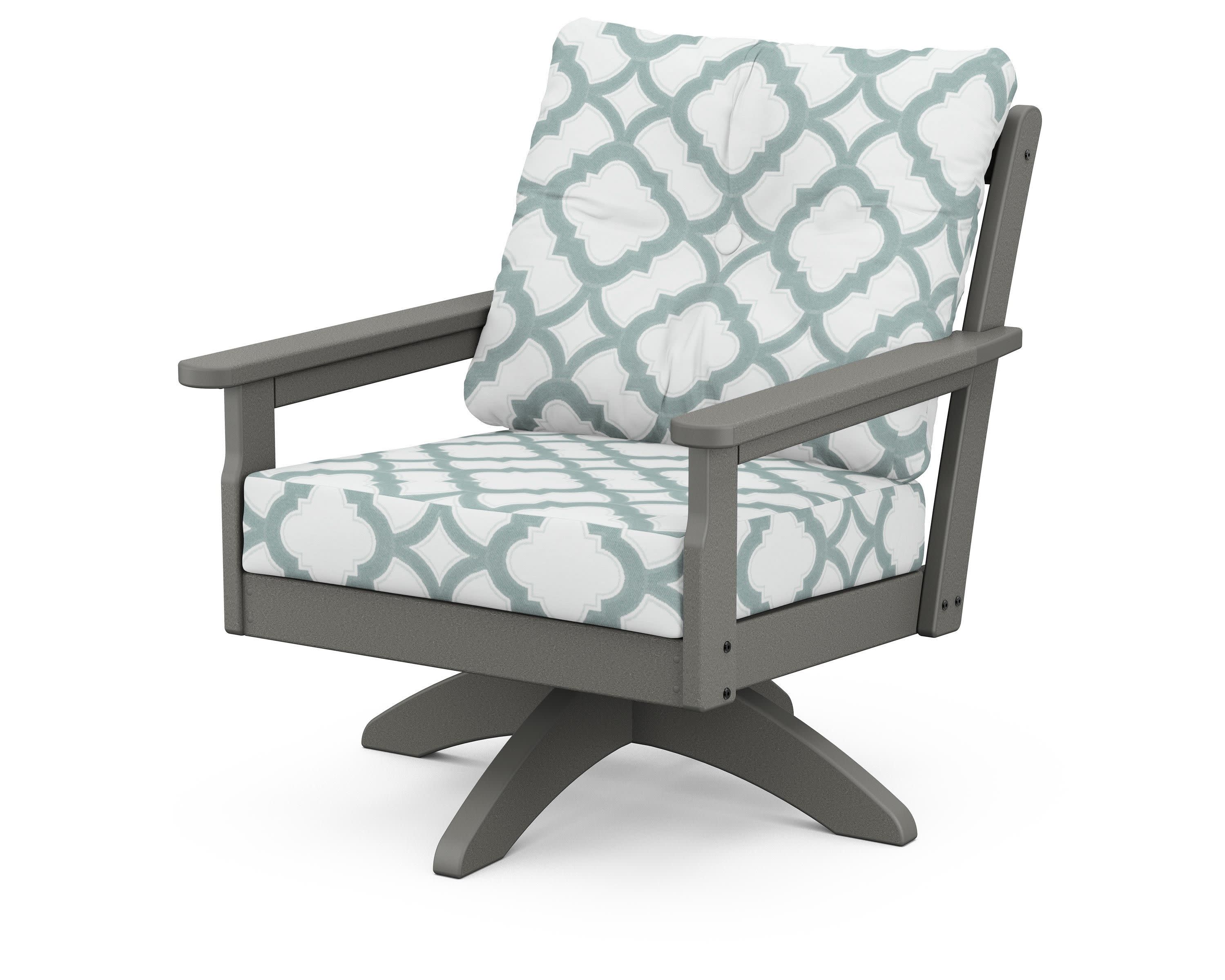Vineyard Deep Seating Swivel Chair in Slate Grey / Trellis Glacier Spa