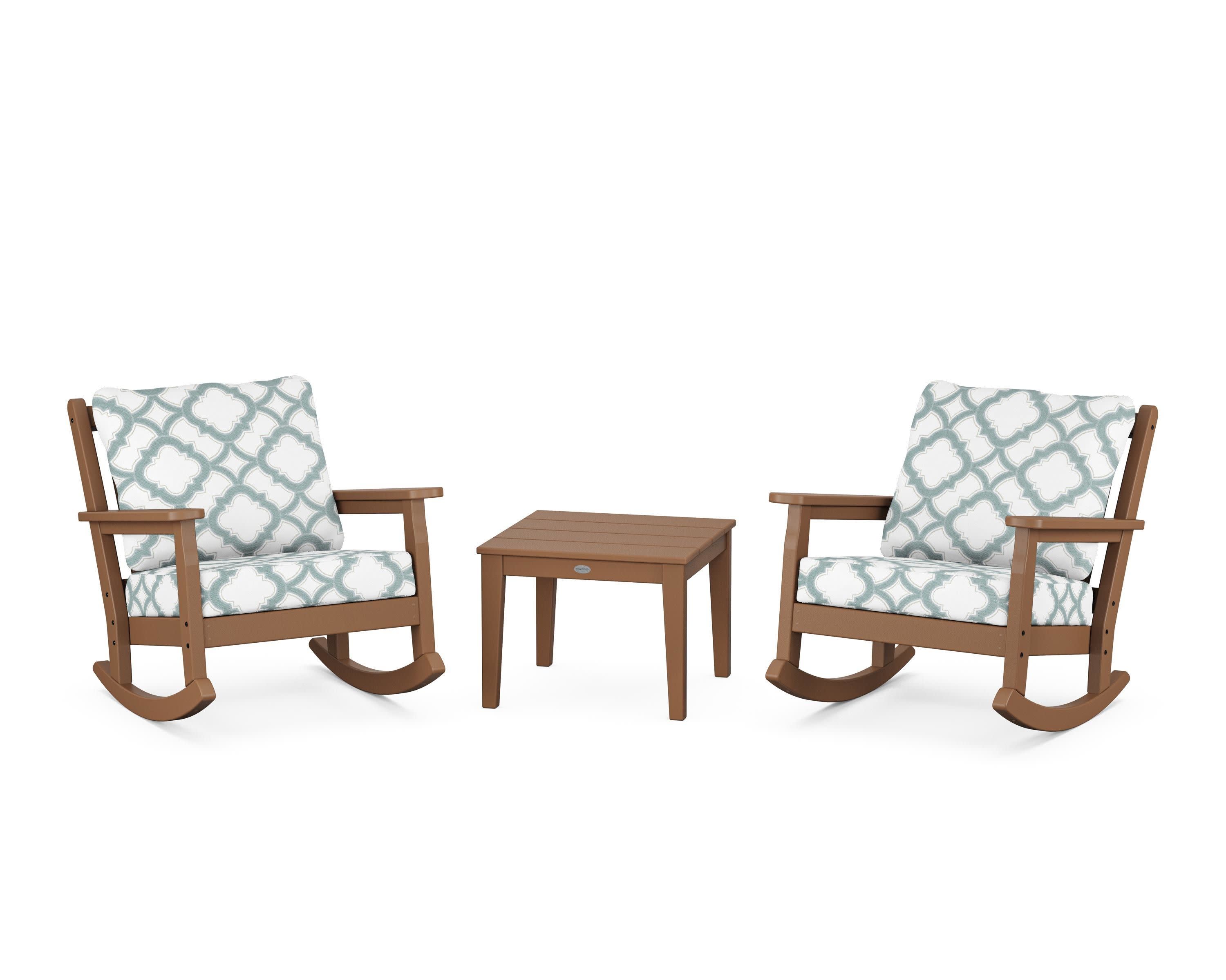 Chippendale 3-Piece Deep Seating Rocker Set in Teak / Trellis Glacier Spa