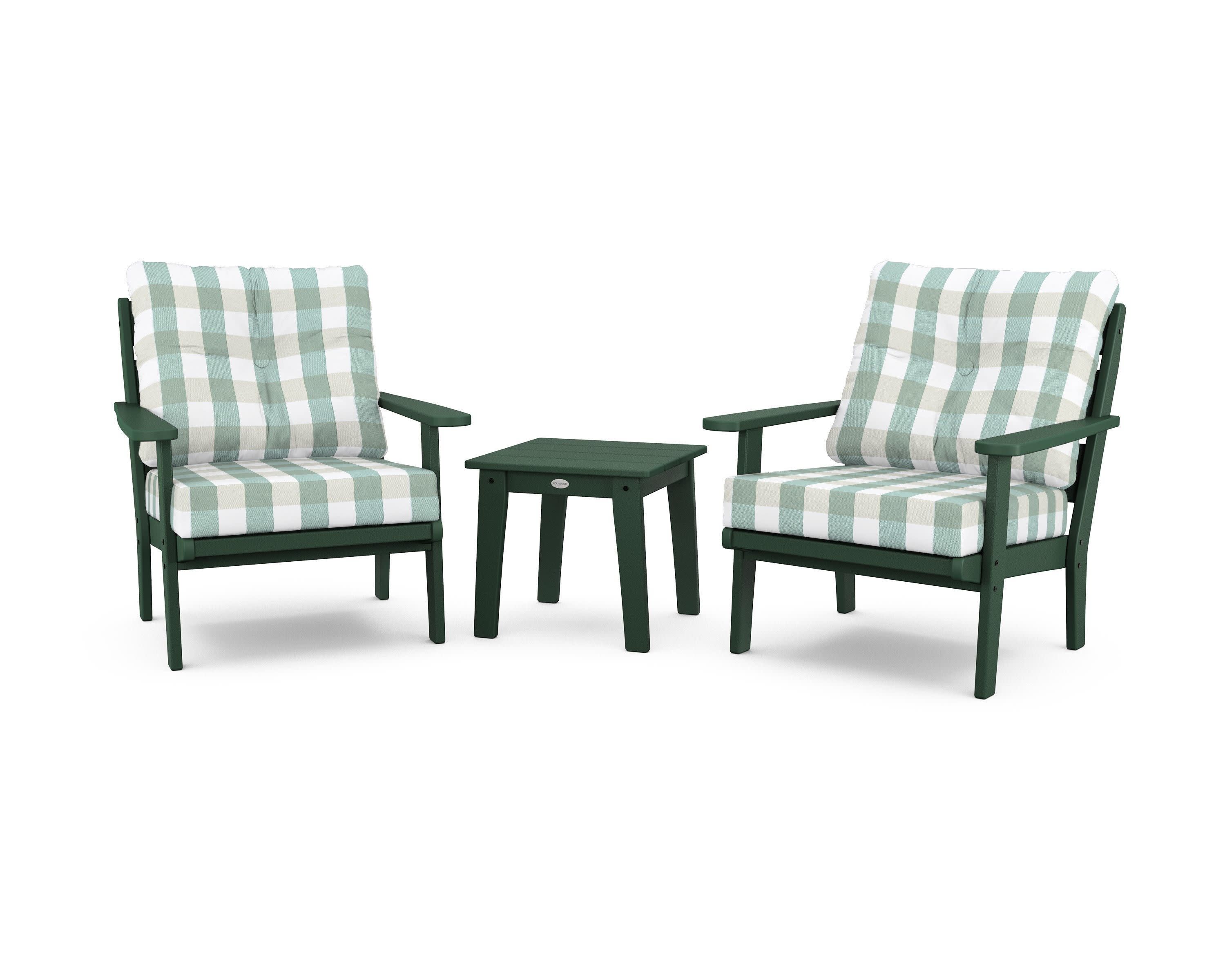 Lakeside 3-Piece Deep Seating Chair Set in Green / Buffalo Plaid Glacier Spa