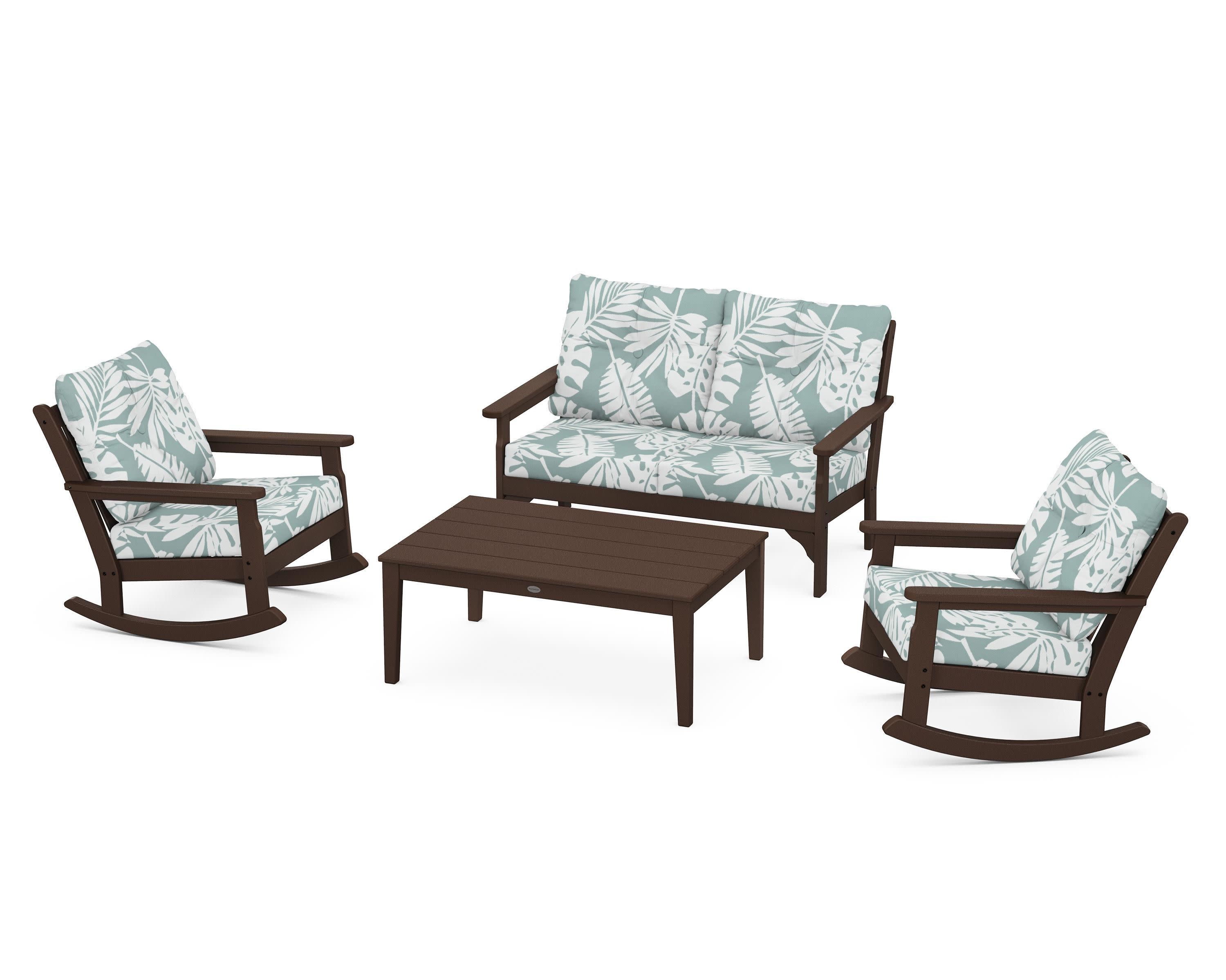 Vineyard 4-Piece Deep Seating Rocking Chair Set in Mahogany / Leaf Glacier Spa