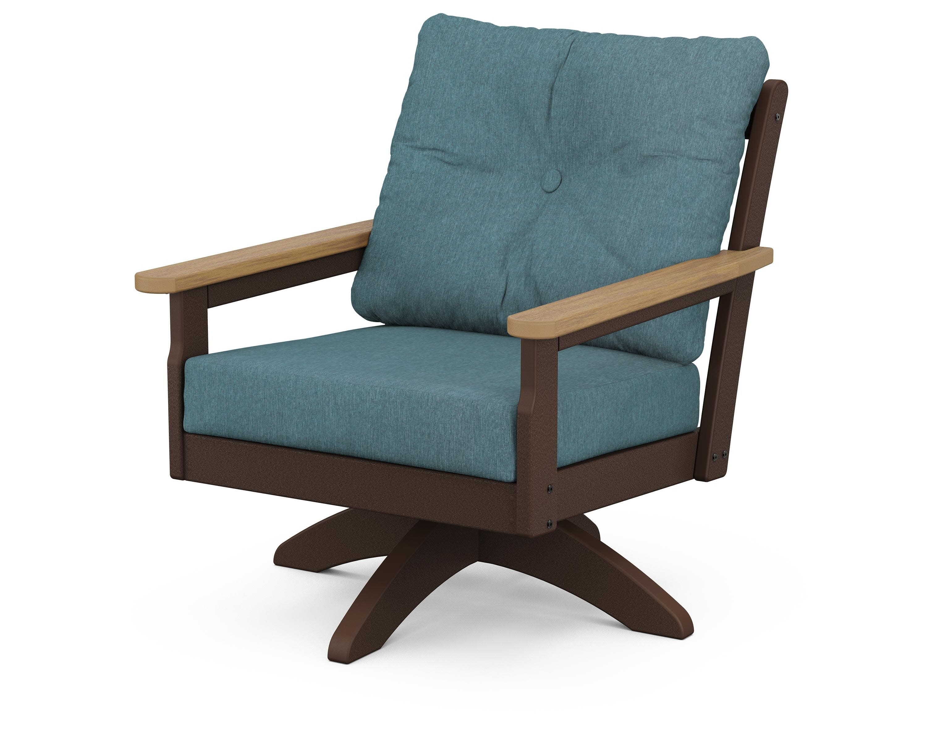 Vineyard Deep Seating Swivel Chair in Mahogany / Natural / Ocean Teal