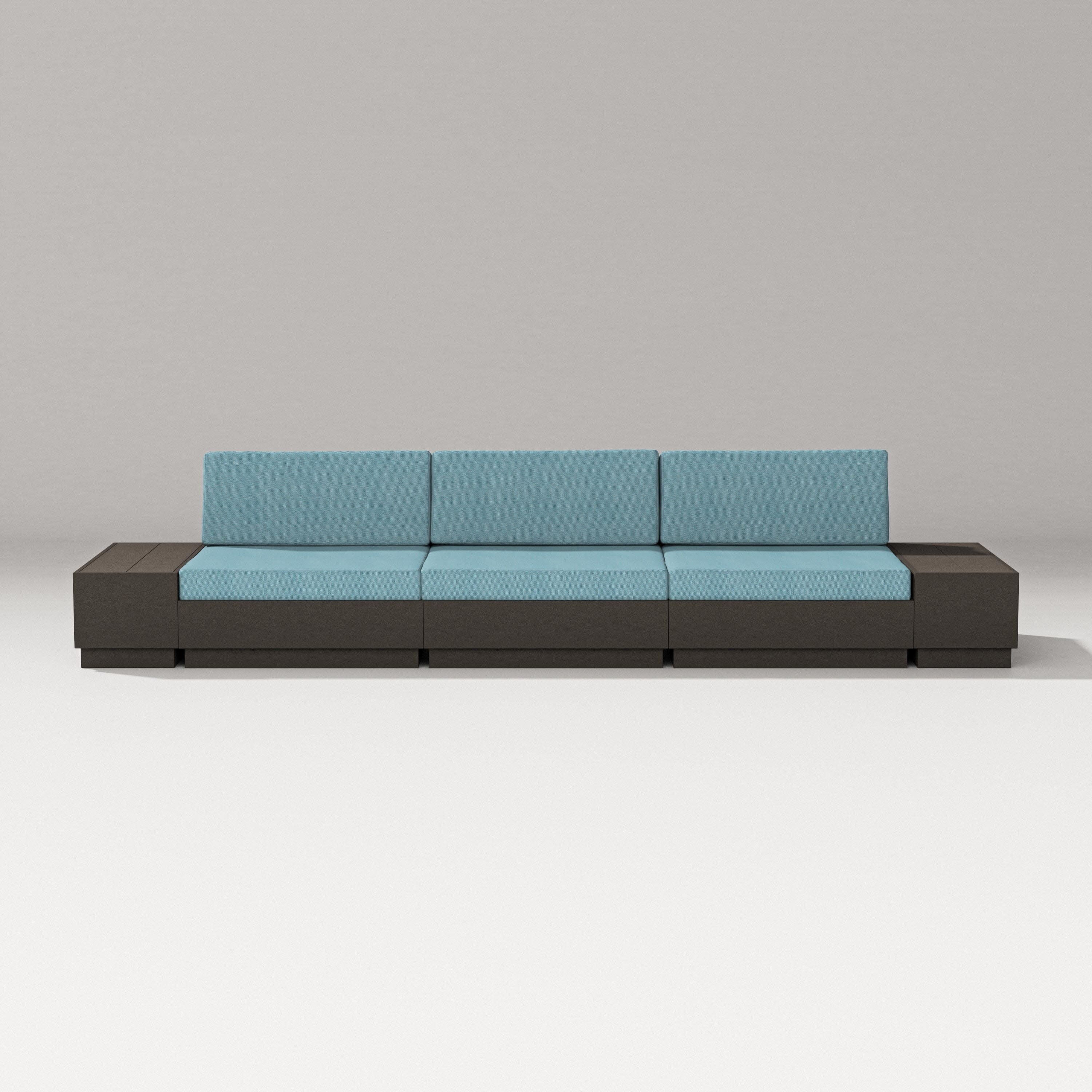 Elevate Straight Sectional in Vintage Coffee / Lattice Sky Blue