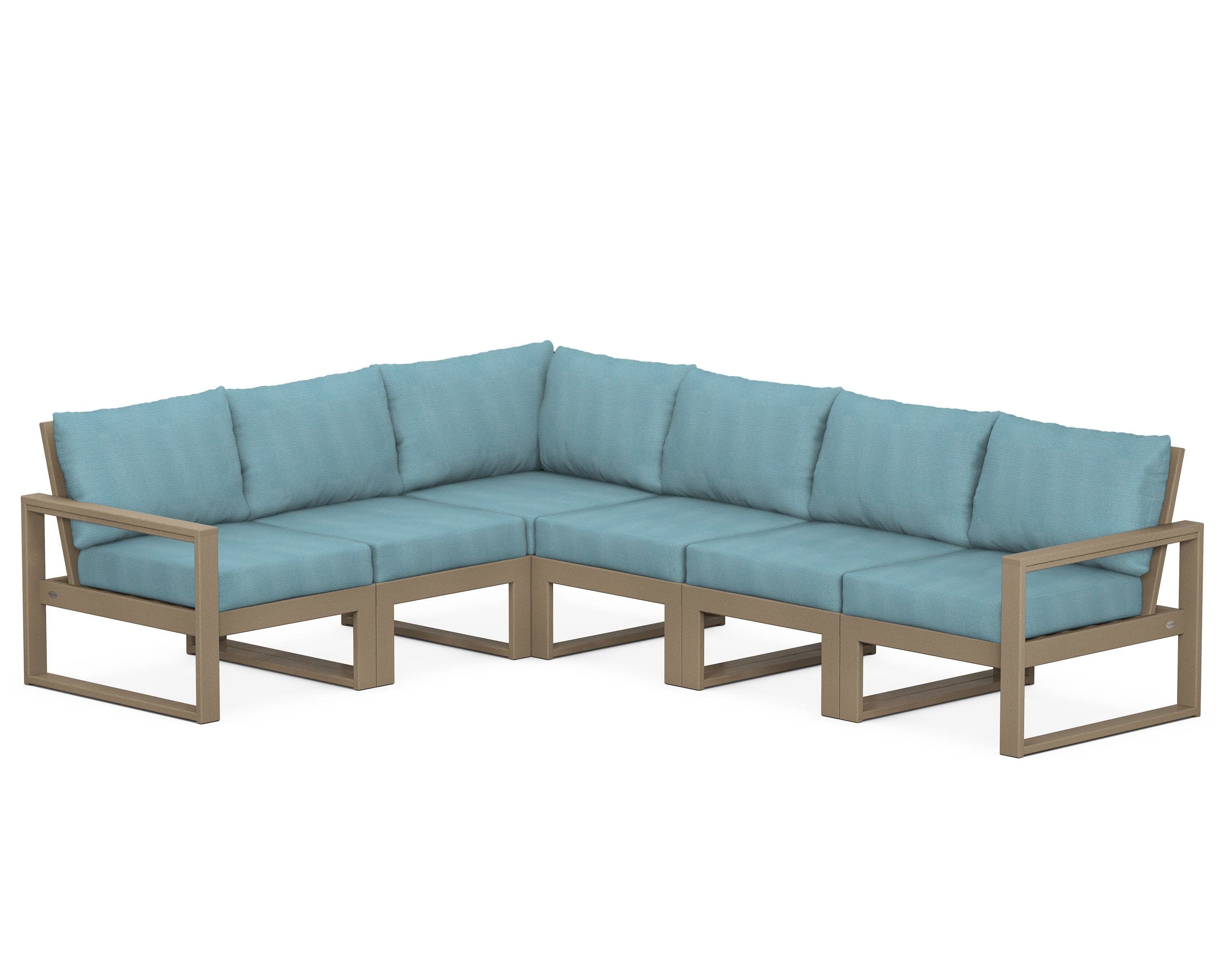 EDGE 6-Piece Modular Deep Seating Set in Vintage Sahara / Lattice Sky Blue