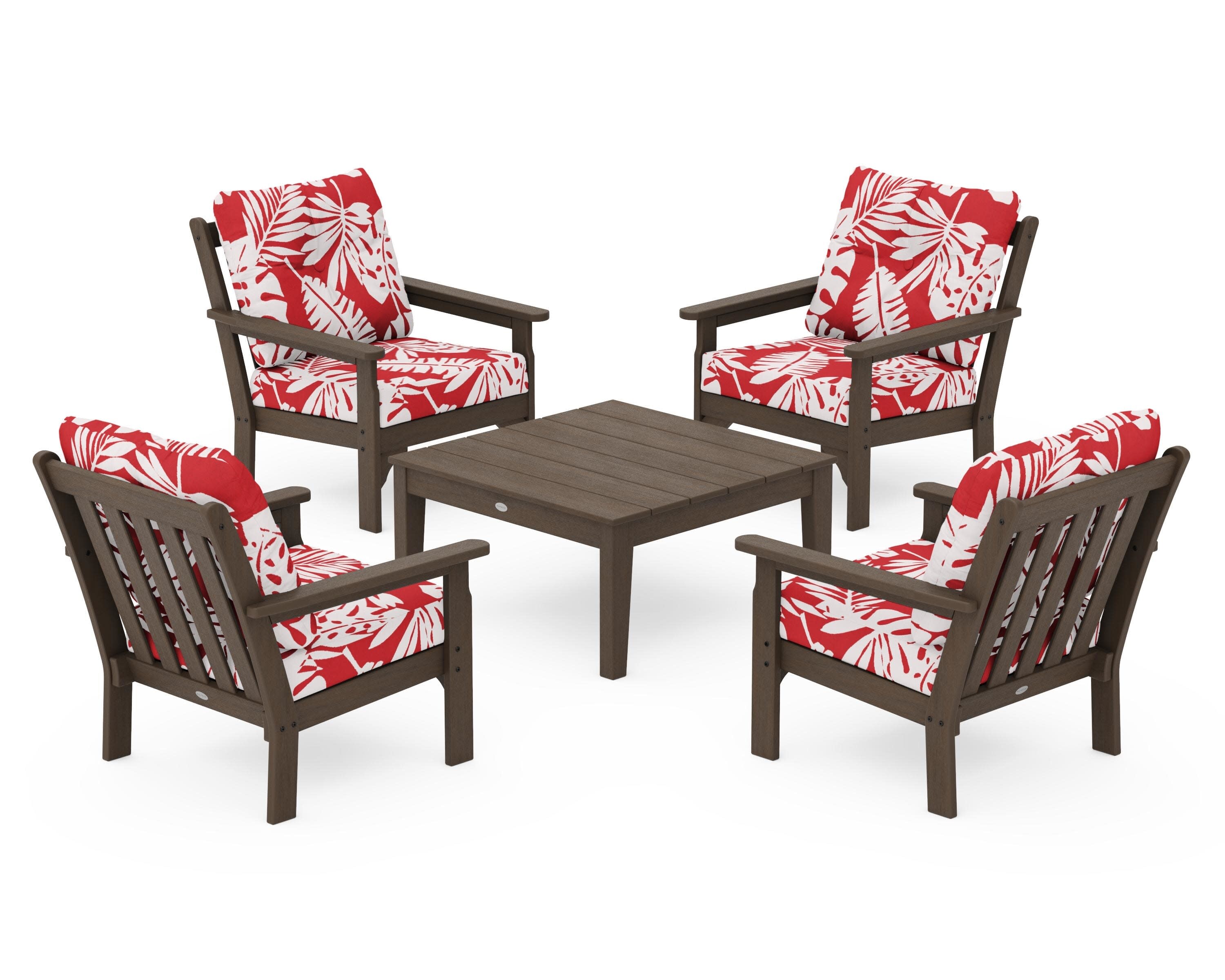 Vineyard 5-Piece Deep Seating Conversation Set in Kona / Leaf Crimson