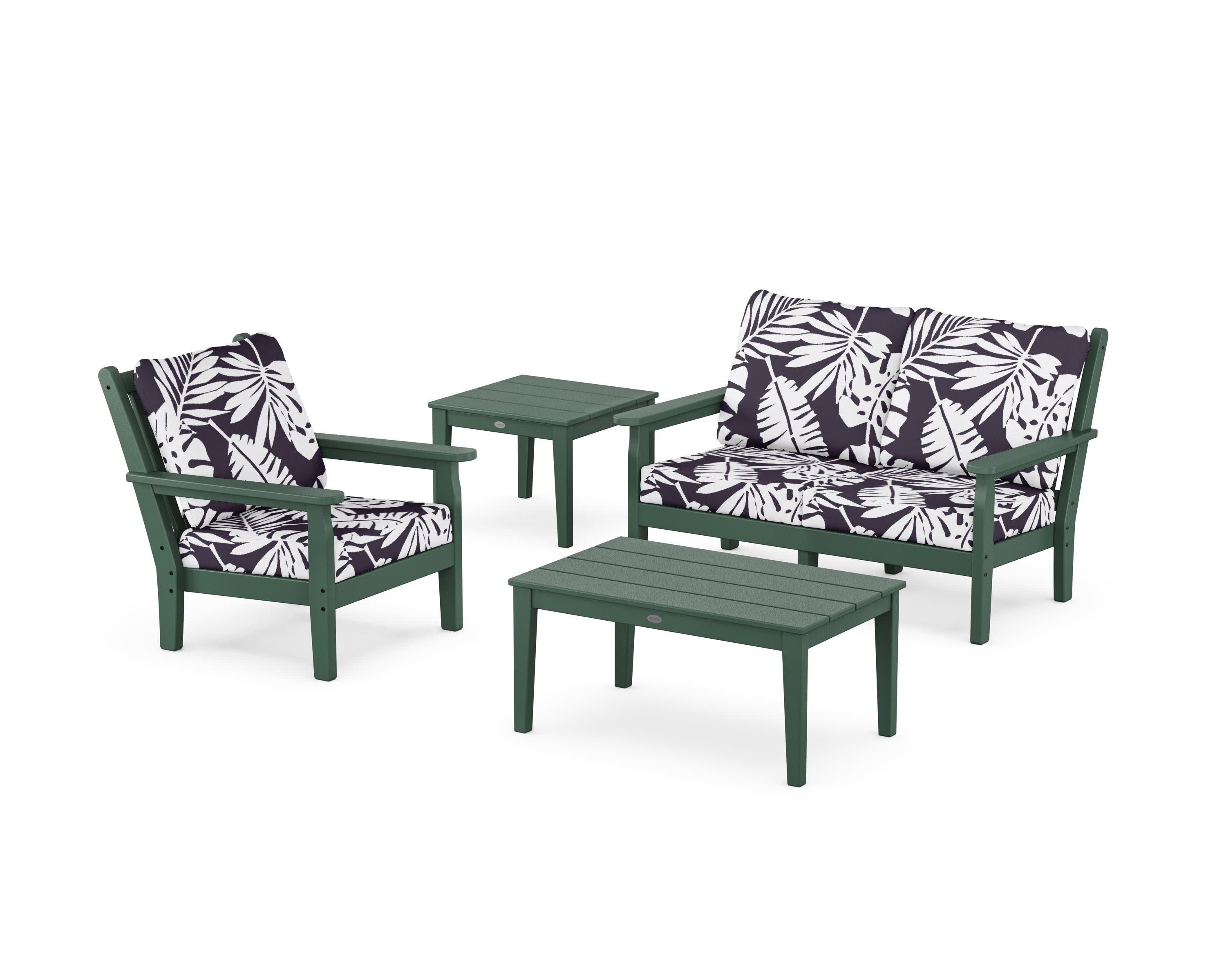 Chippendale 4-Piece Deep Seating Set in Green / Leaf Navy