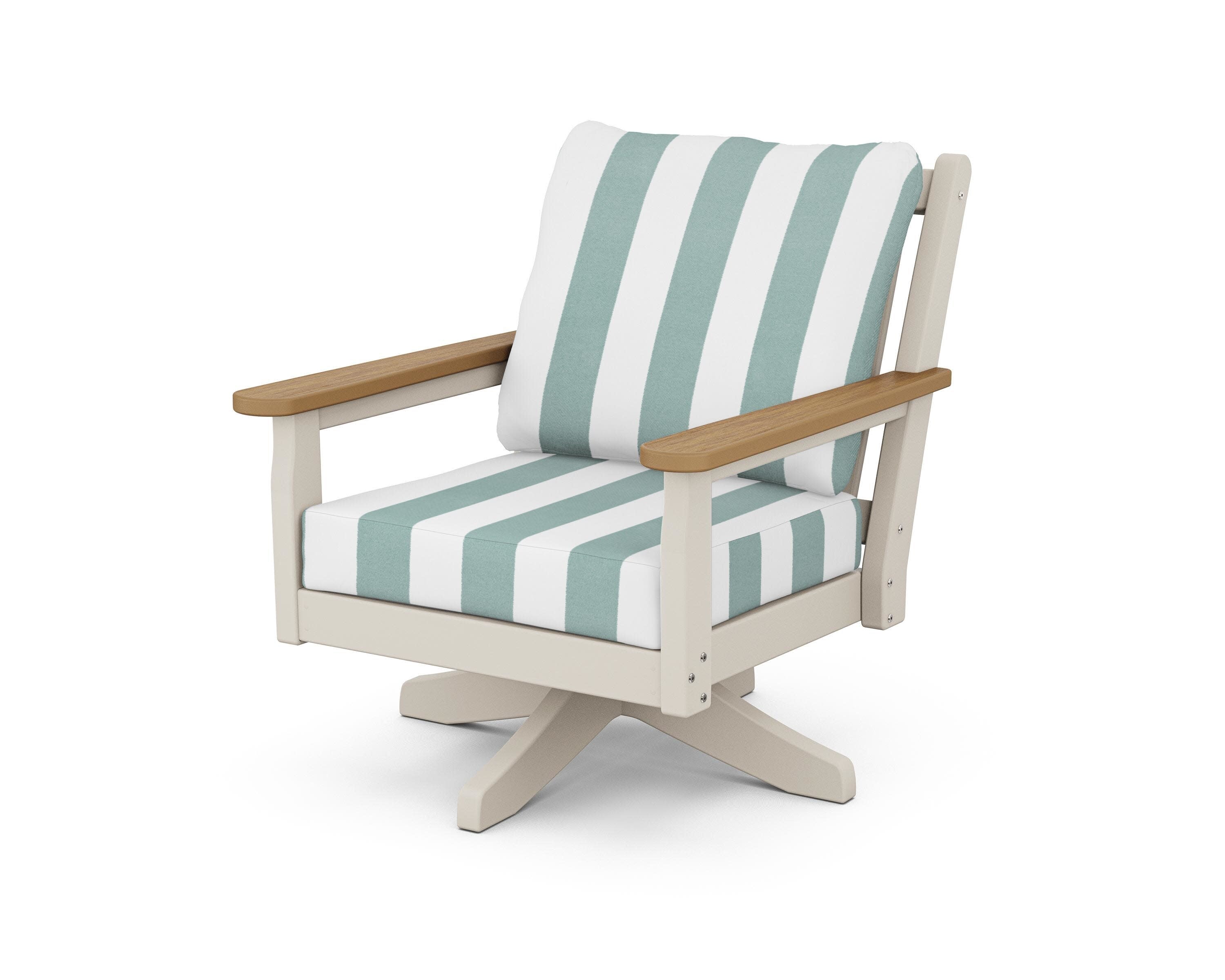Chippendale Deep Seating Swivel Chair in Sand / Natural / Cabana Stripe Glacier Spa