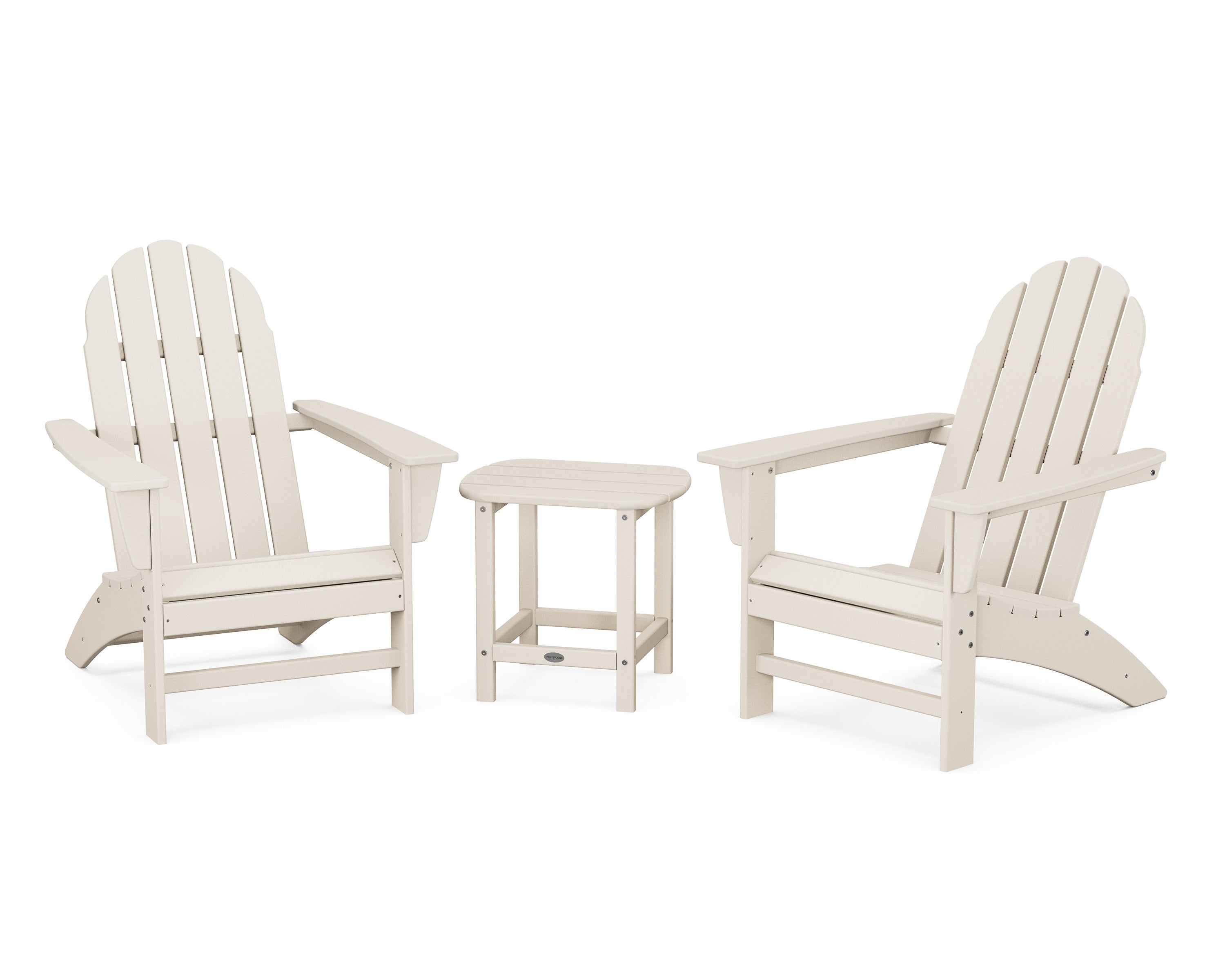 Vineyard 3-Piece Adirondack Set with South Beach 18" Side Table in Sand