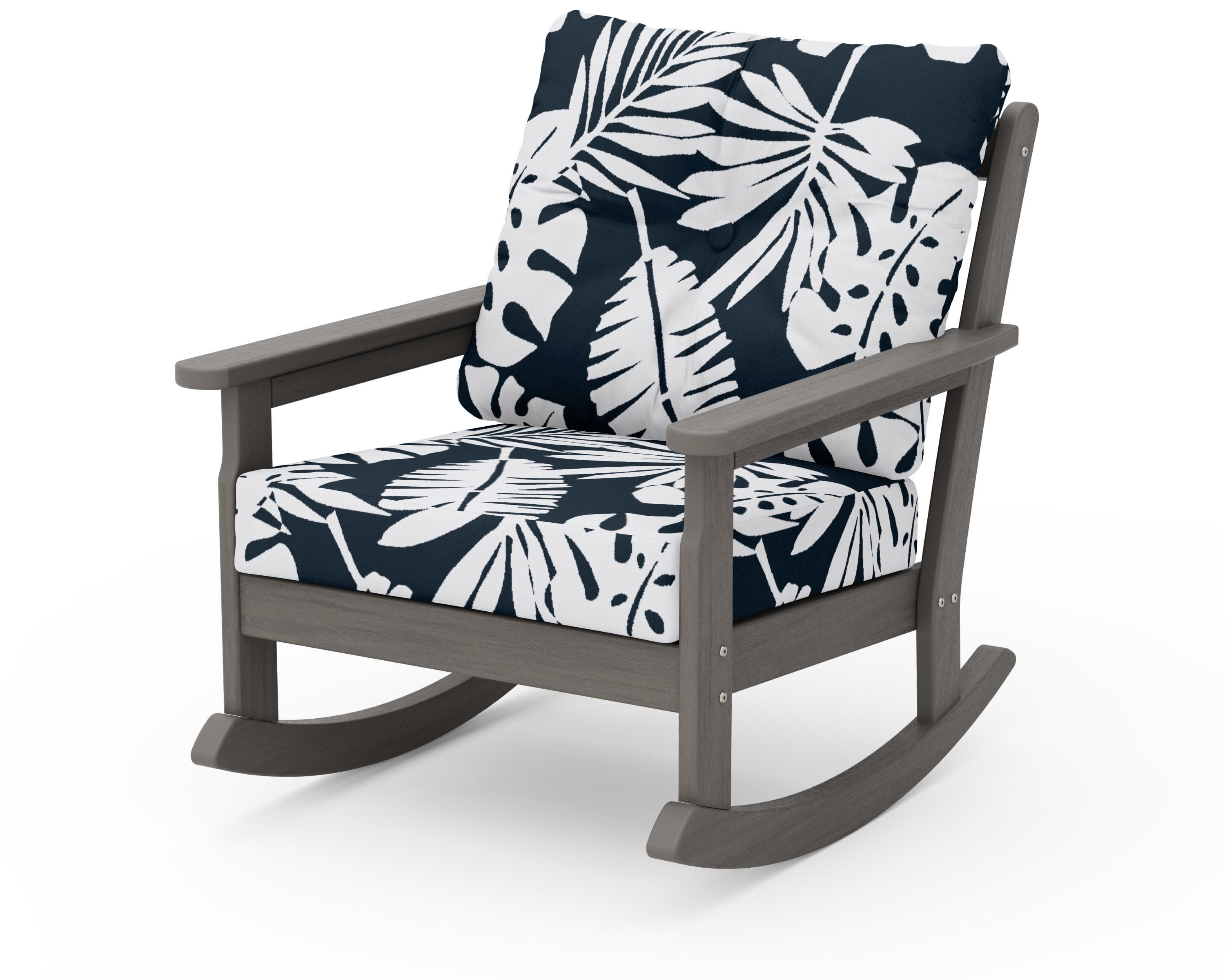 Vineyard Deep Seating Rocking Chair in Driftwood / Leaf Marine Indigo