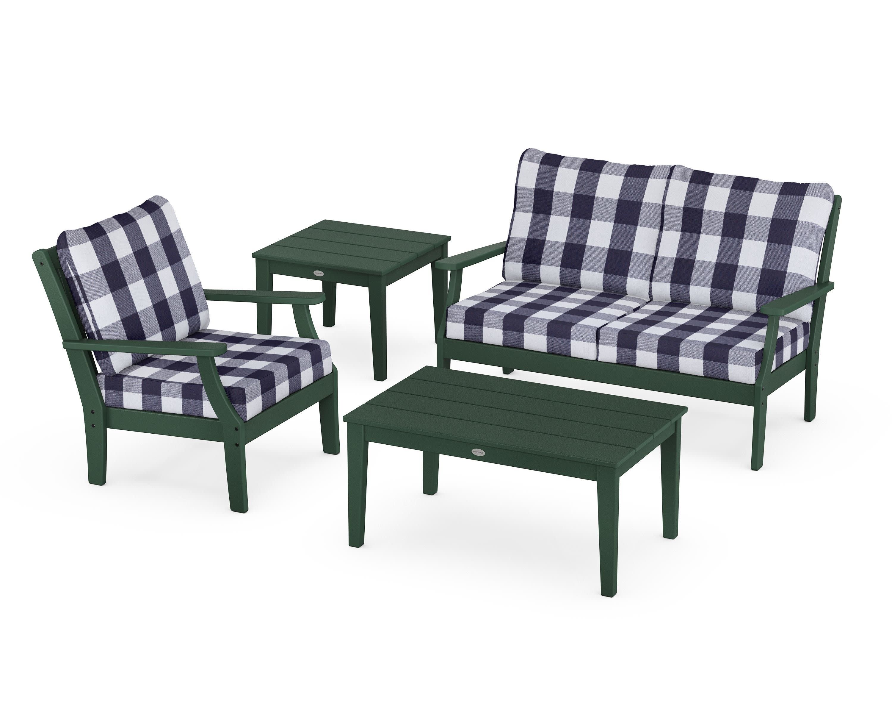 Braxton 4-Piece Deep Seating Set in Green / Buffalo Plaid Navy