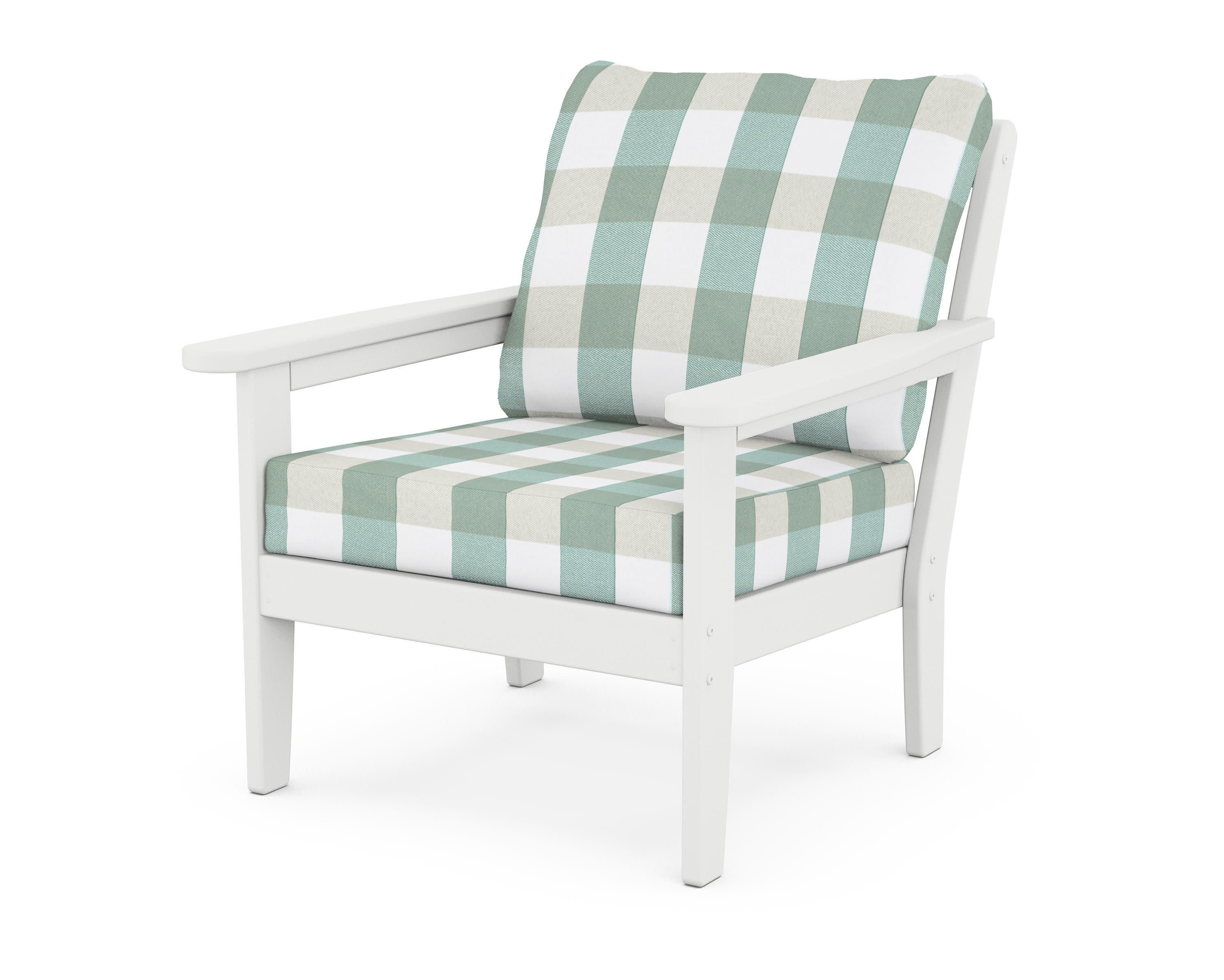 Cottage Deep Seating Chair in White / Buffalo Plaid Glacier Spa