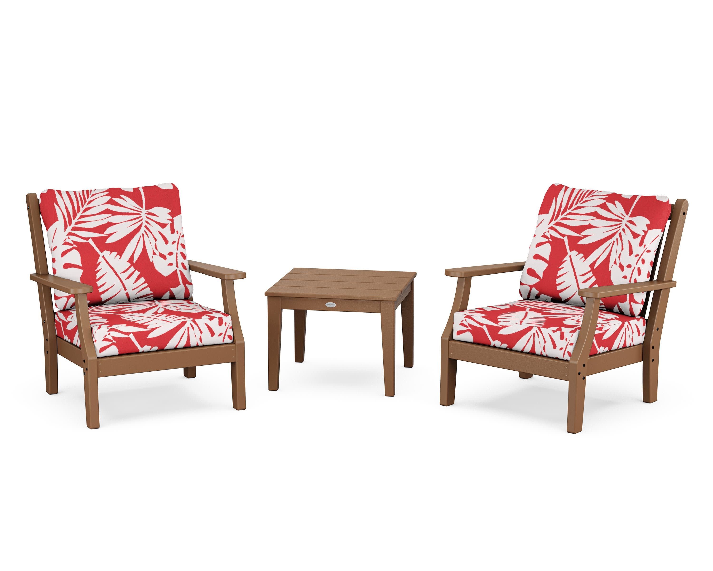 Wovendale 3-Piece Deep Seating Set in Teak / Leaf Crimson