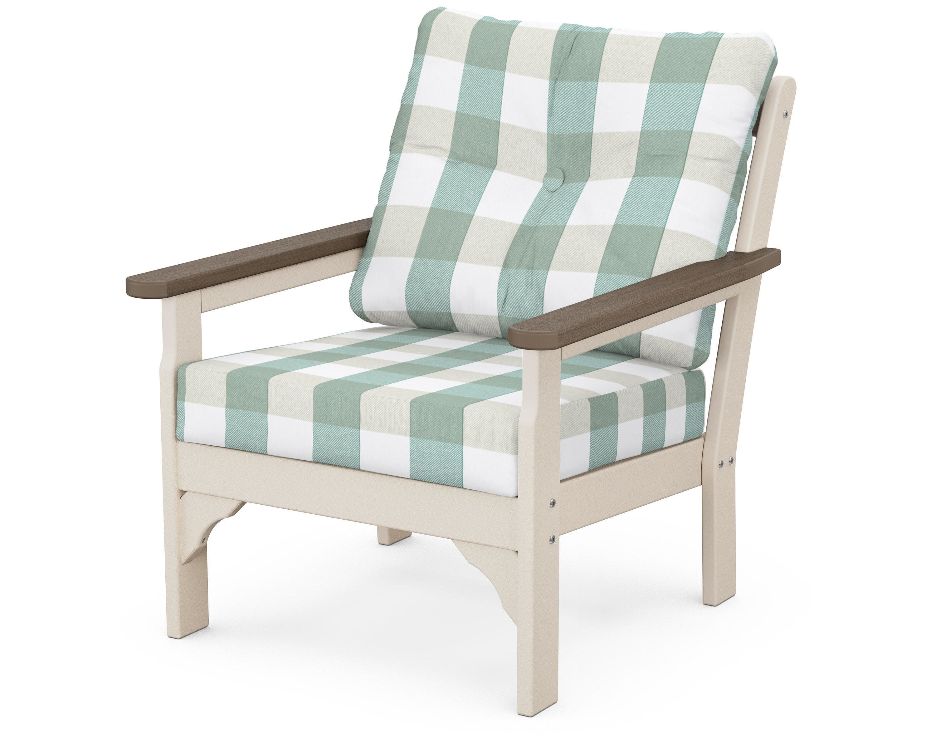 Vineyard Deep Seating Chair in Sand / Kona / Buffalo Plaid Glacier Spa