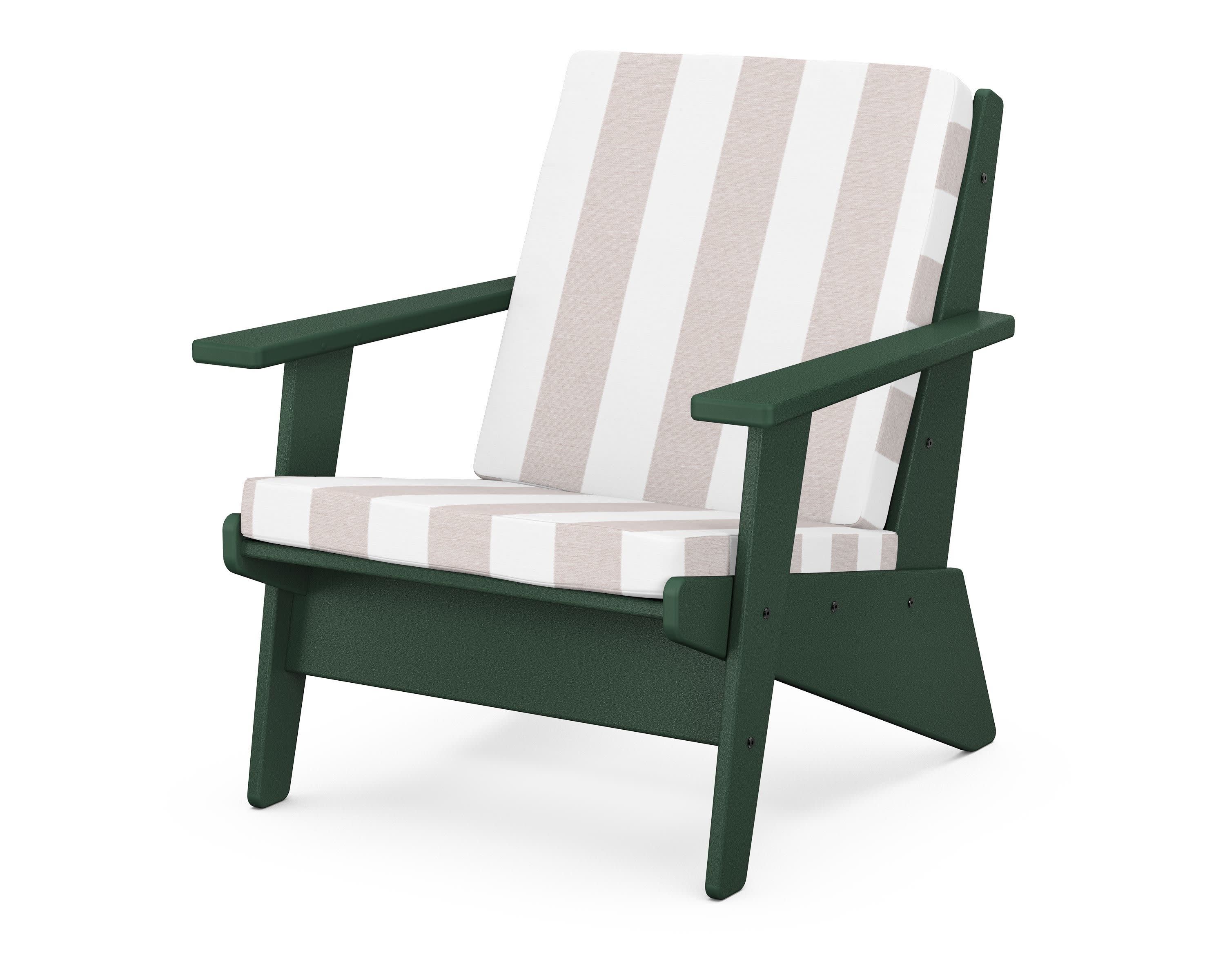 Riviera Modern Lounge Chair in Green / Cabana Stripe Dune Burlap