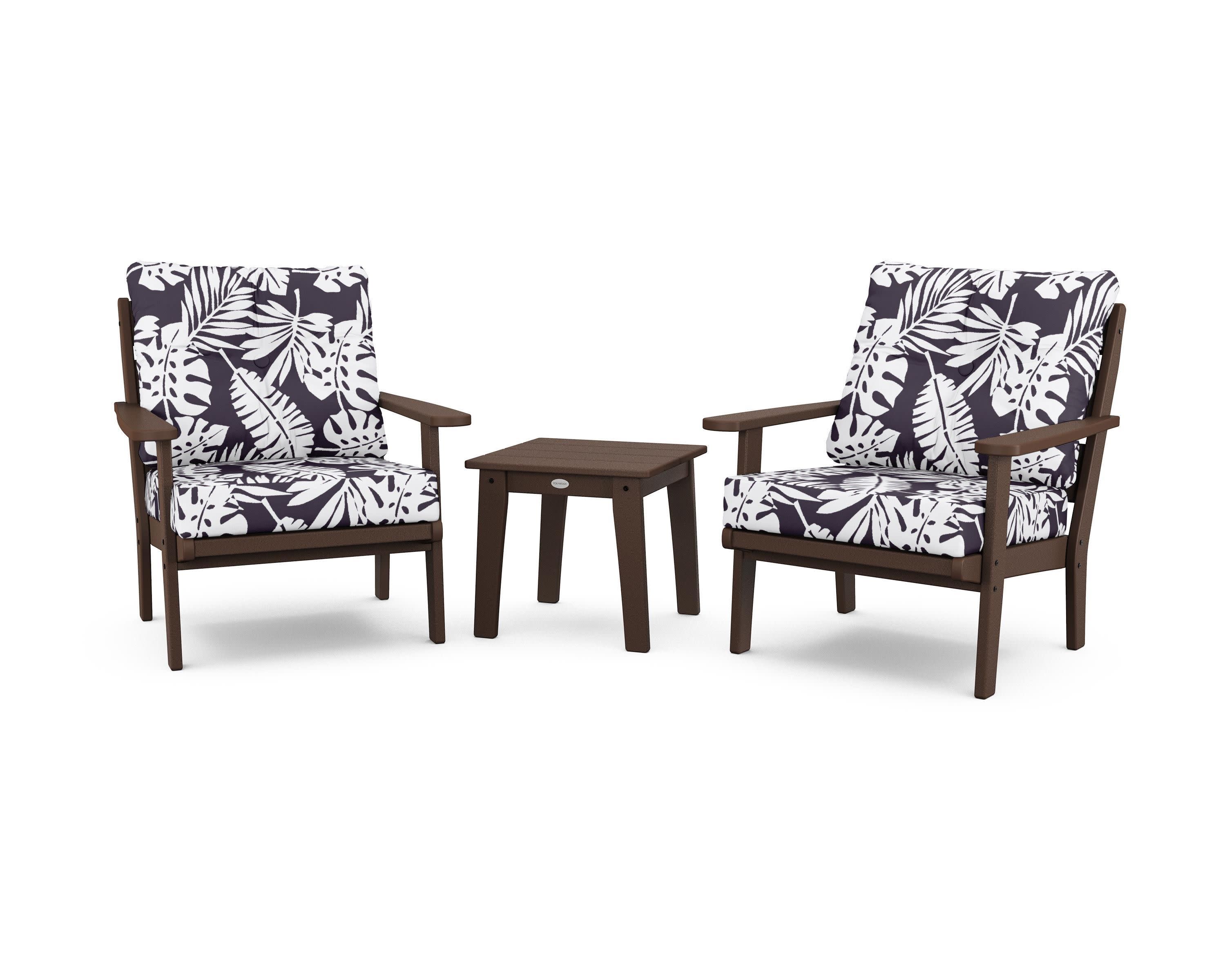 Lakeside 3-Piece Deep Seating Chair Set in Mahogany / Leaf Navy