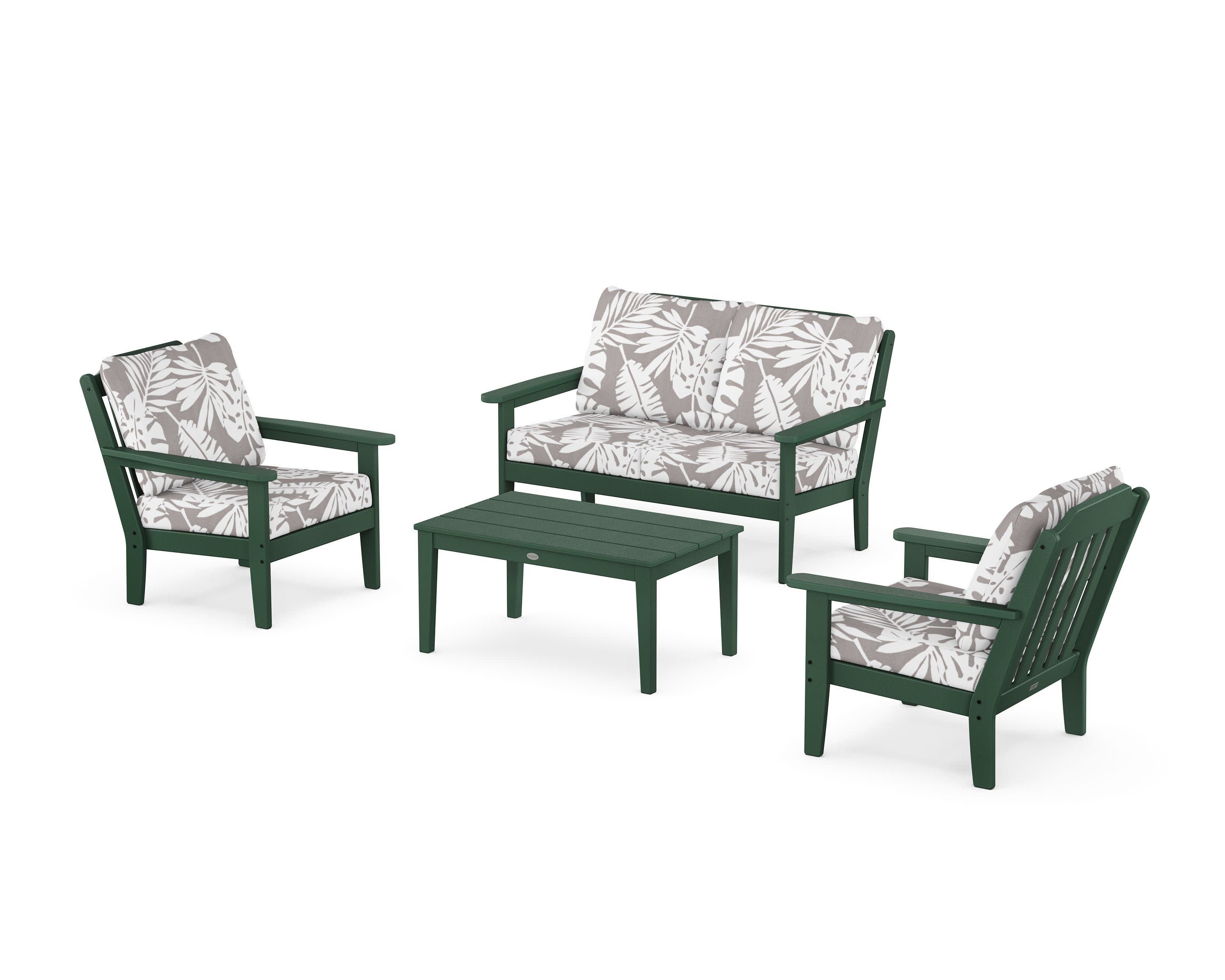 Cottage 4-Piece Deep Seating Set with Loveseat in Green / Leaf Grey Mist