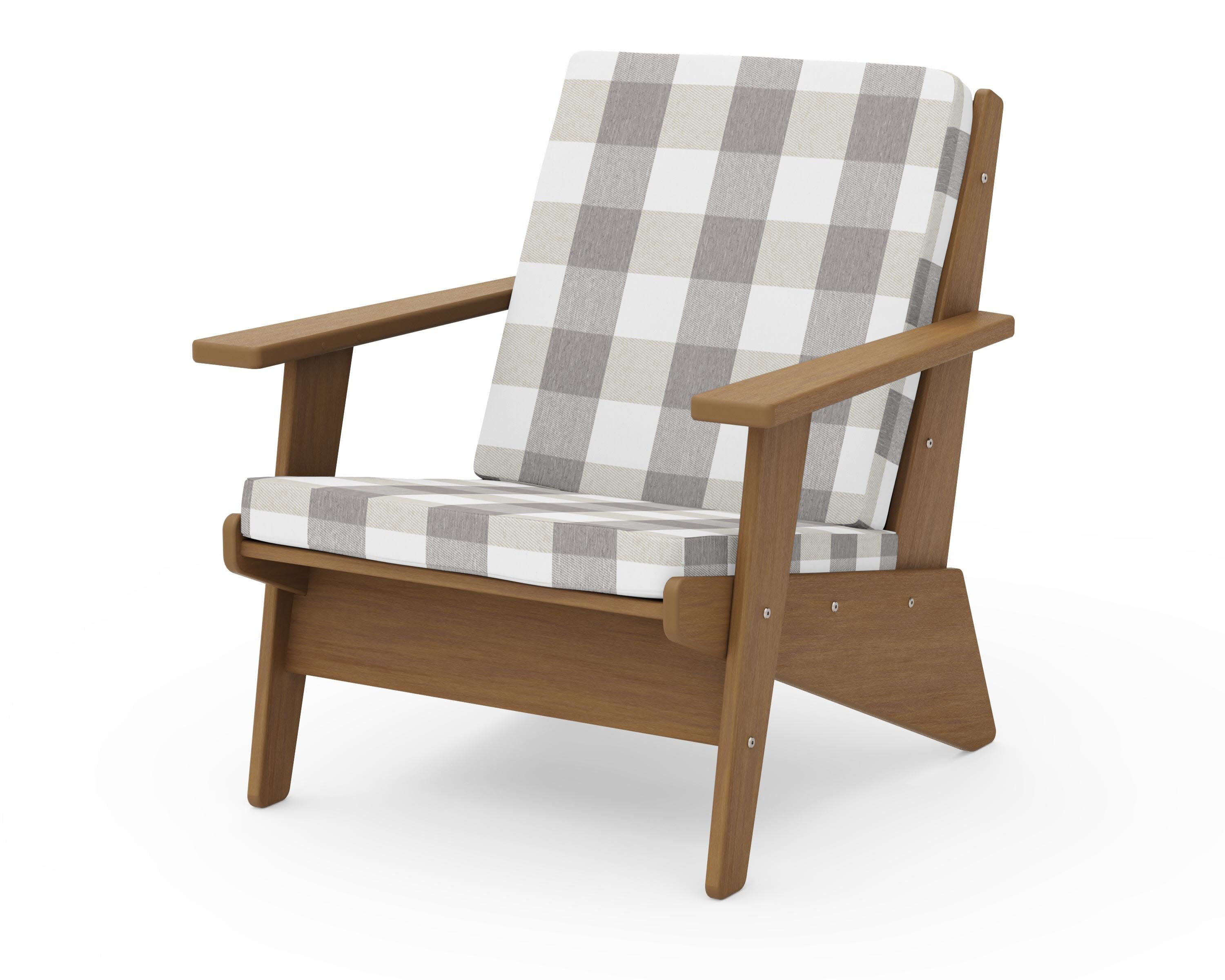 Riviera Modern Lounge Chair in Natural / Buffalo Plaid Grey Mist