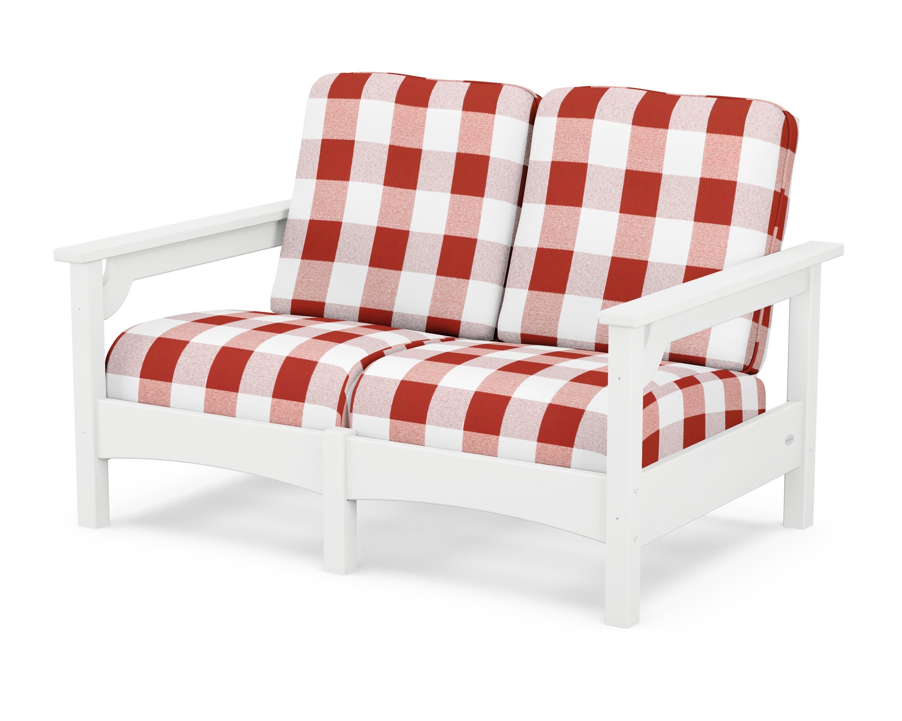 Club Loveseat in White / Buffalo Plaid Crimson