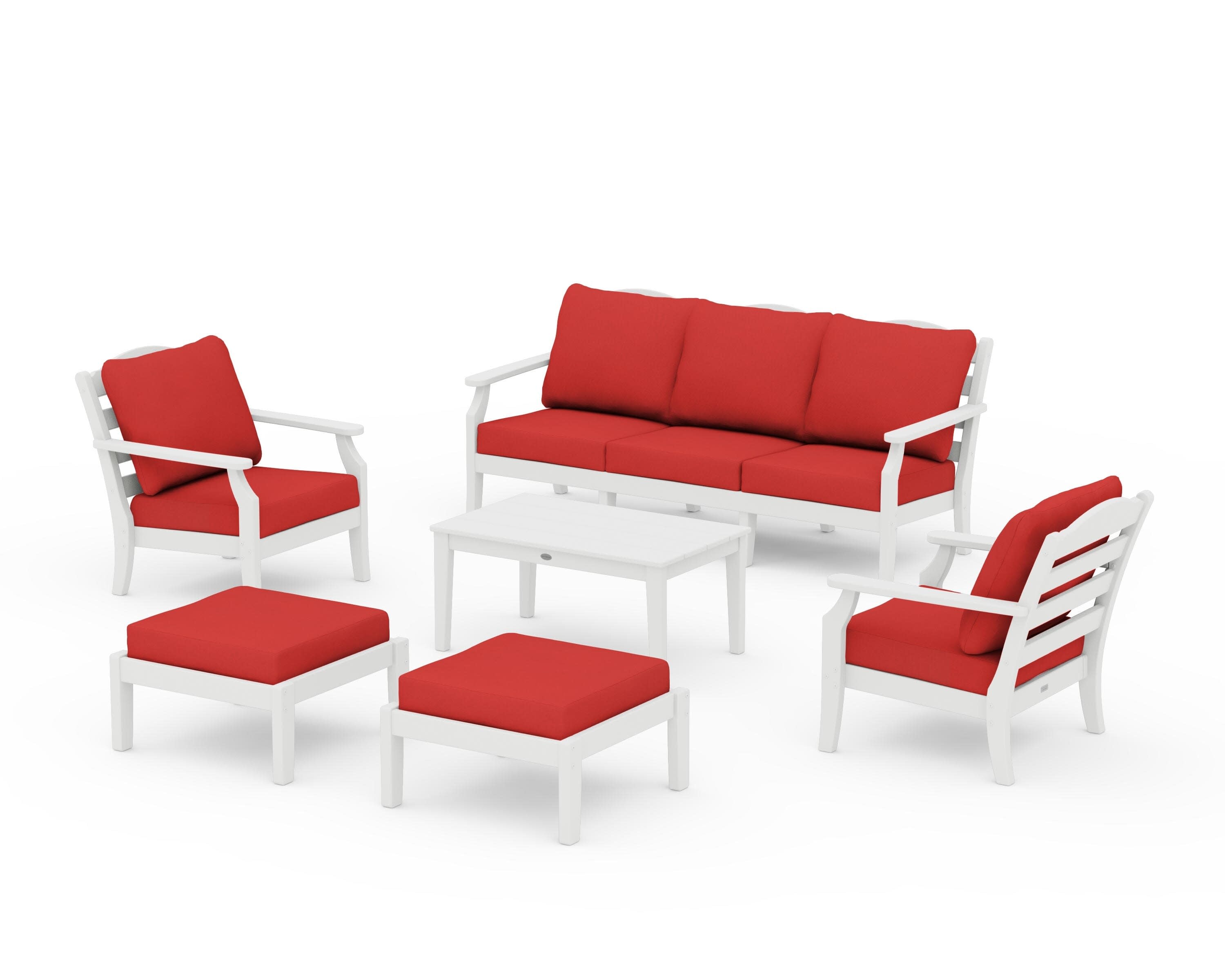 Savannah 6-Piece Lounge Sofa Set in Vintage White / Crimson Linen