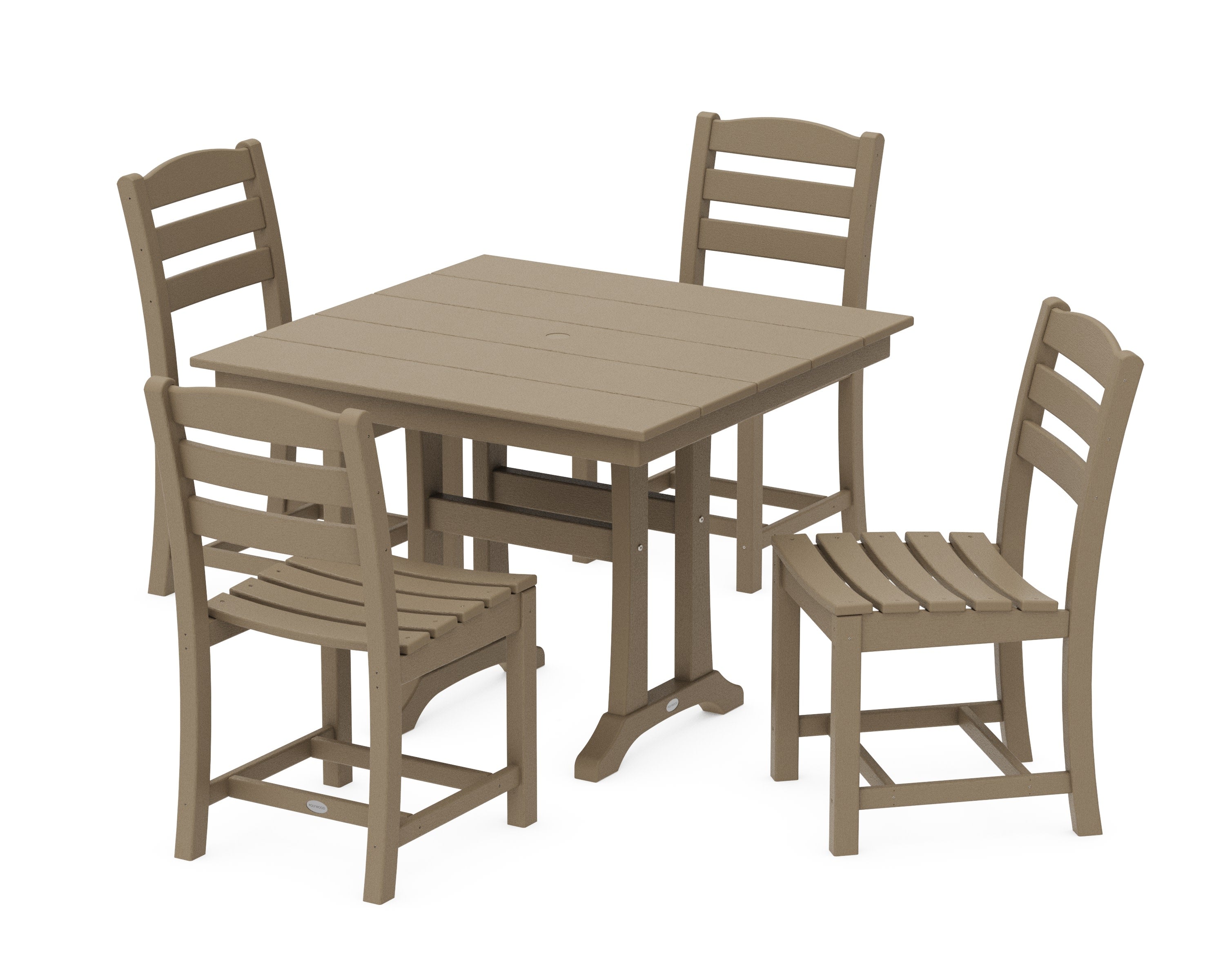 La Casa Caf 5-Piece Farmhouse Trestle Side Chair Dining Set in Vintage Sahara