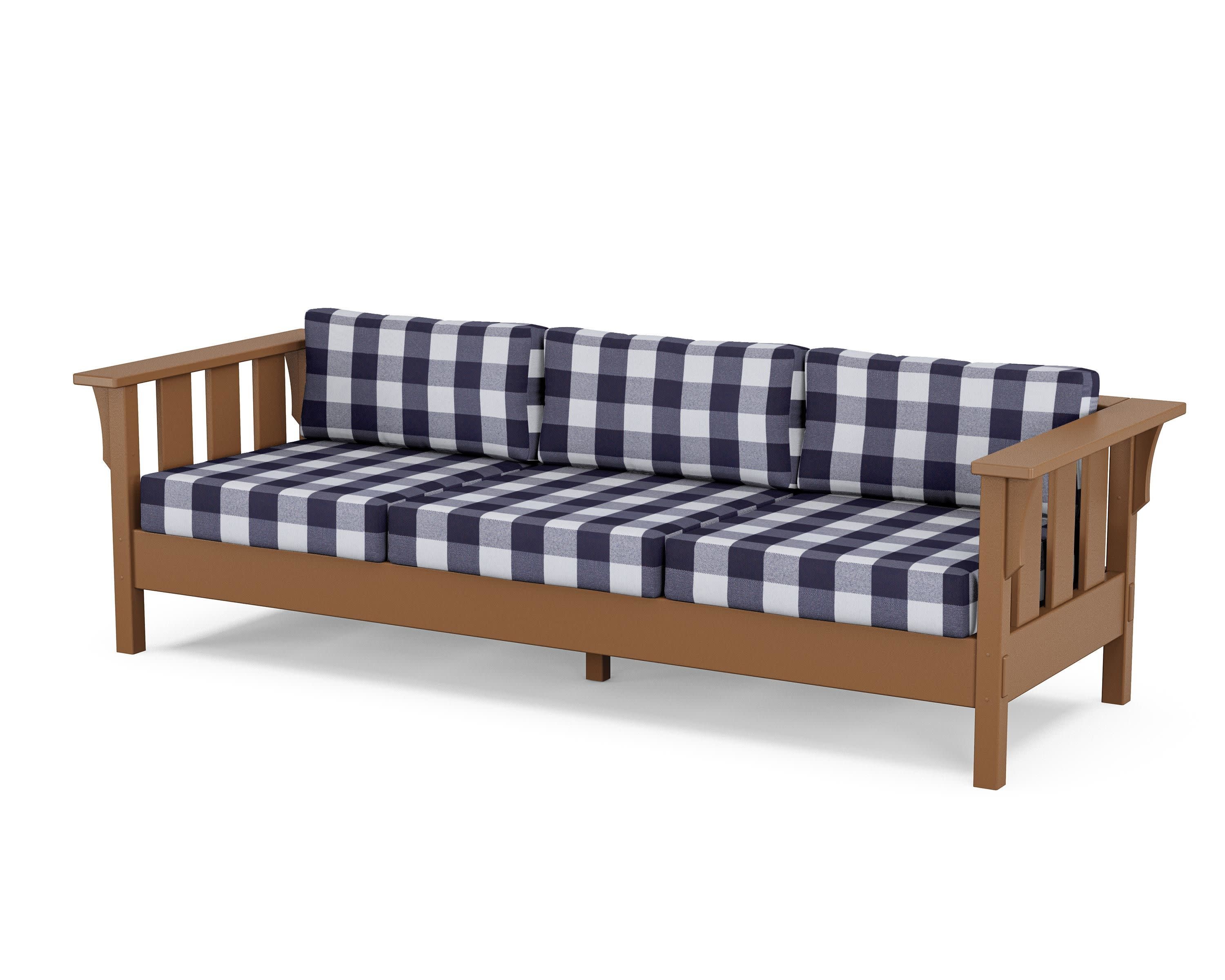 Acadia Deep Seating Sofa in Teak / Buffalo Plaid Navy