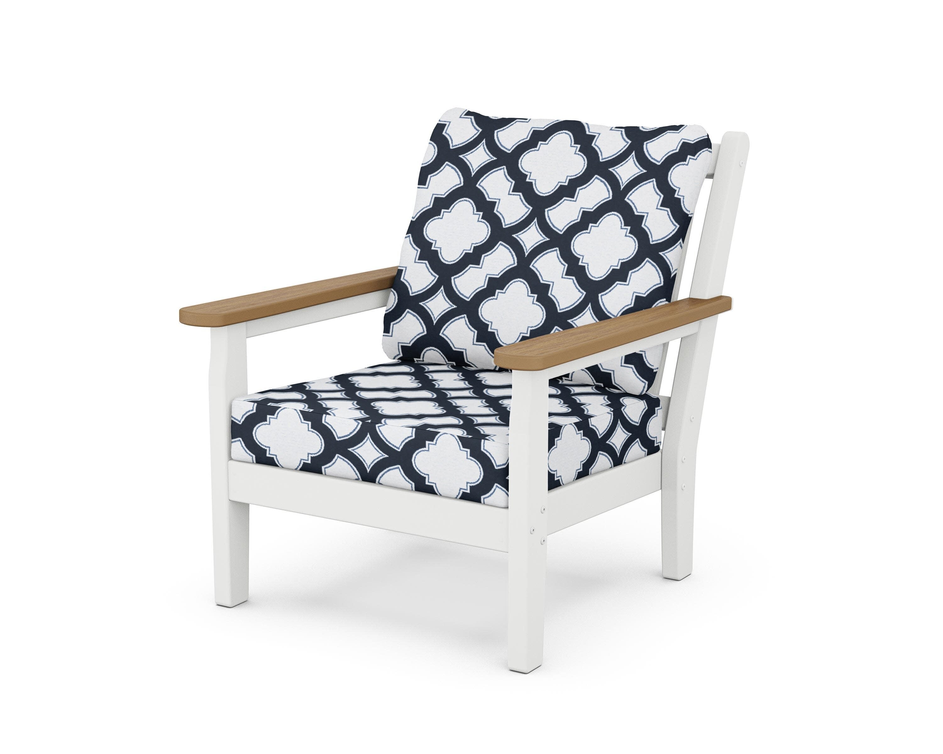 Chippendale Deep Seating Chair in White / Natural / Trellis Marine Indigo