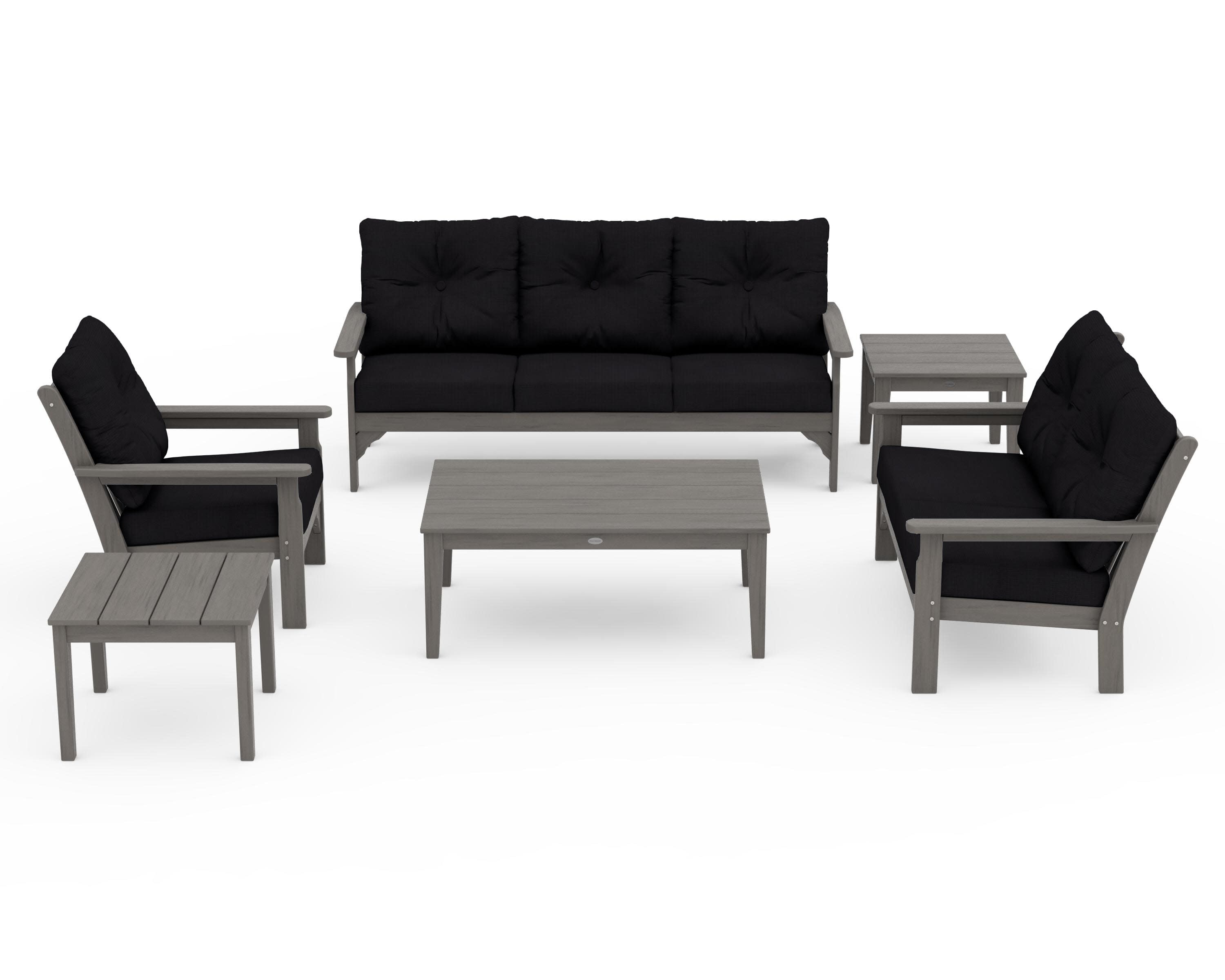 Vineyard 6-Piece Deep Seating Set in Driftwood / Midnight Linen