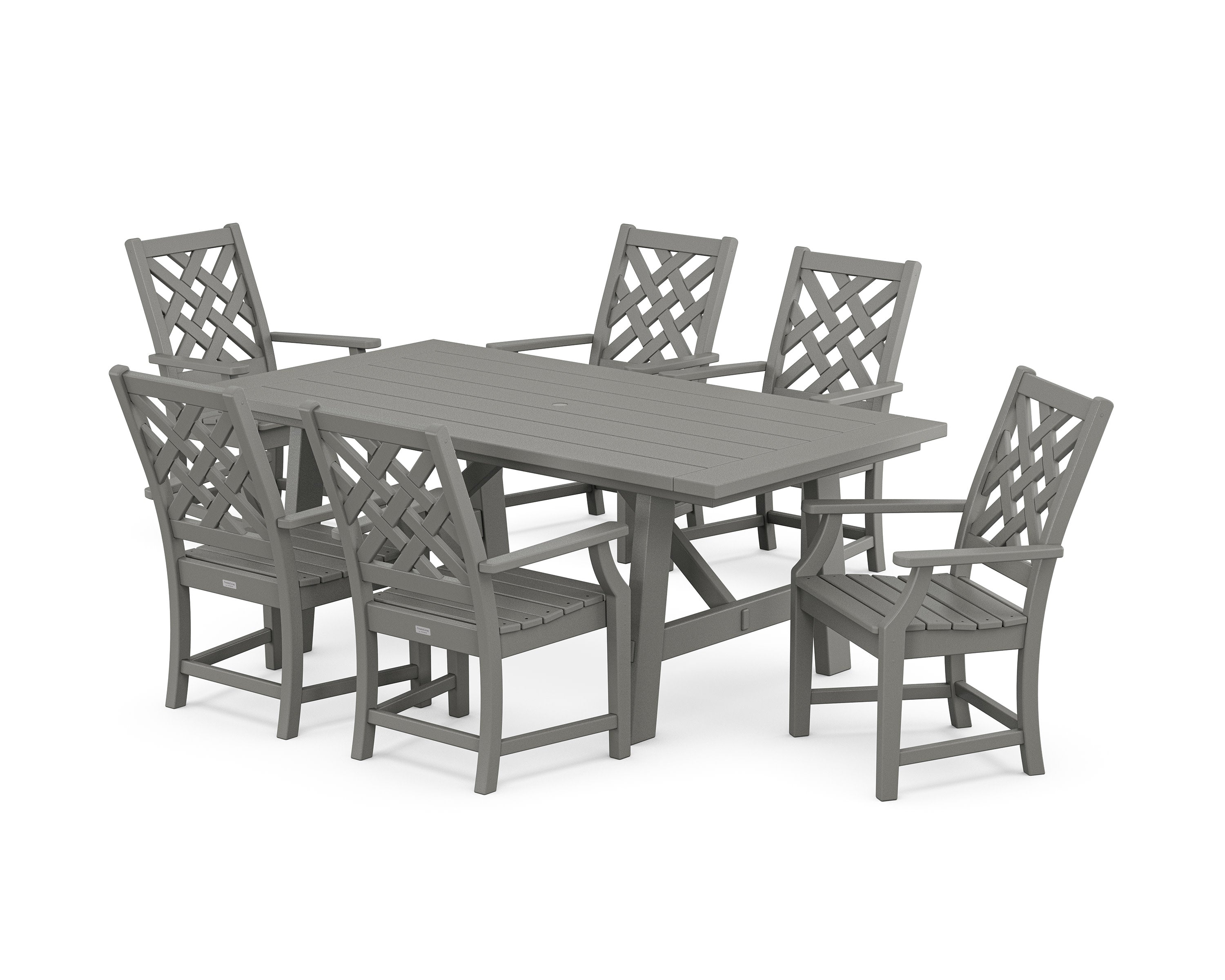 Wovendale Arm Chair 7-Piece Rustic Farmhouse Dining Set in Slate Grey