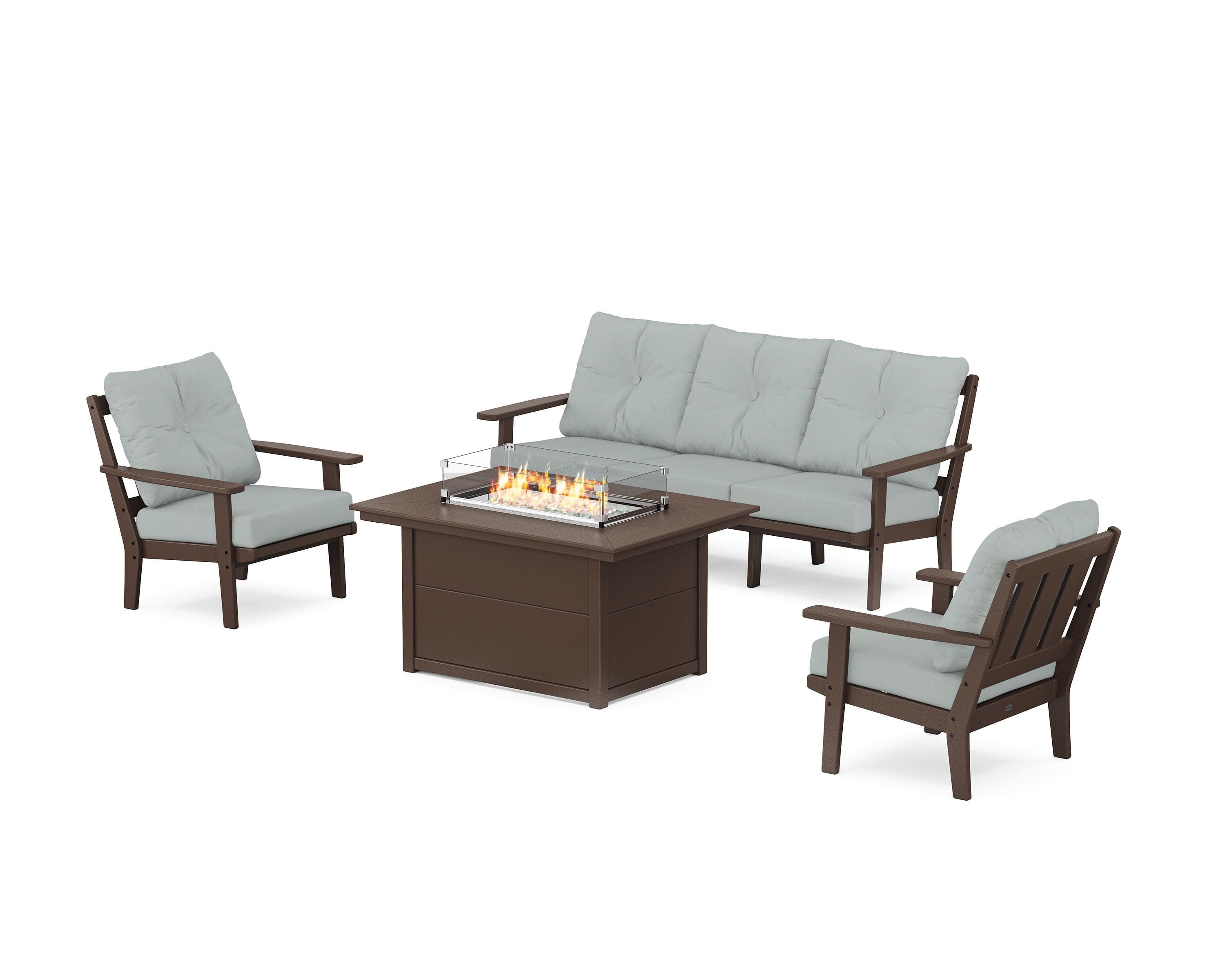 Oxford Deep Seating Fire Pit Table Set in Mahogany / Spa