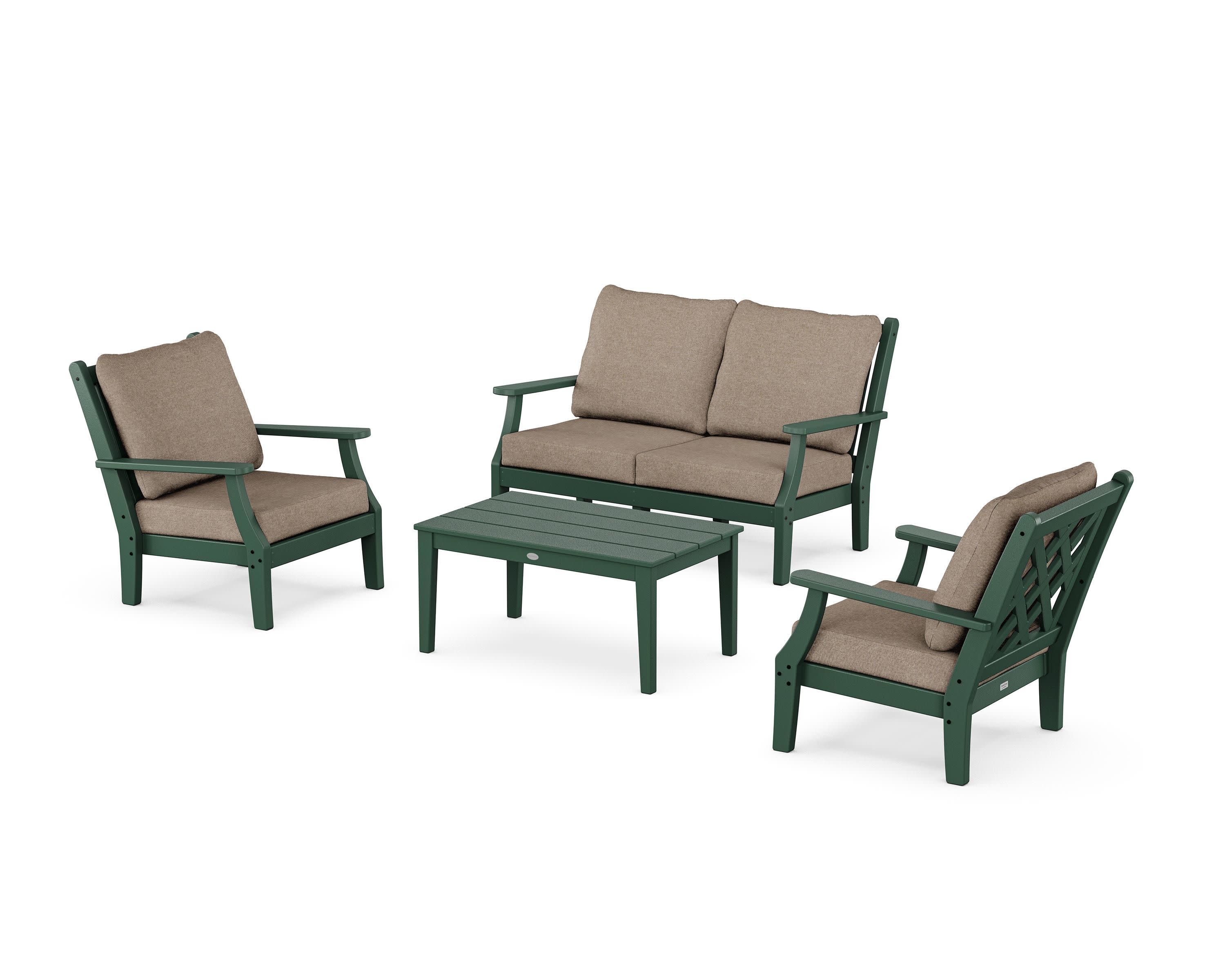 Wovendale 4-Piece Deep Seating Set with Loveseat in Green / Spiced Burlap